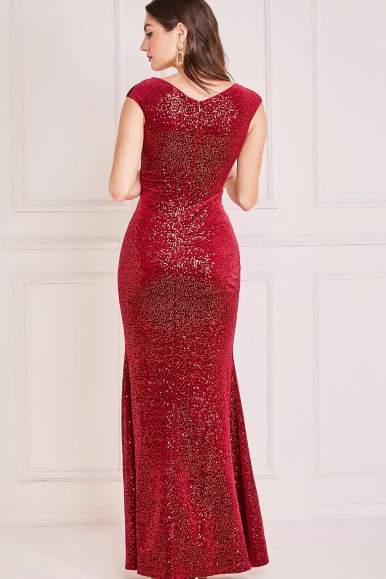 Maxi Dresses^* Sequin & Velvet Bardot Maxi Dress Wine