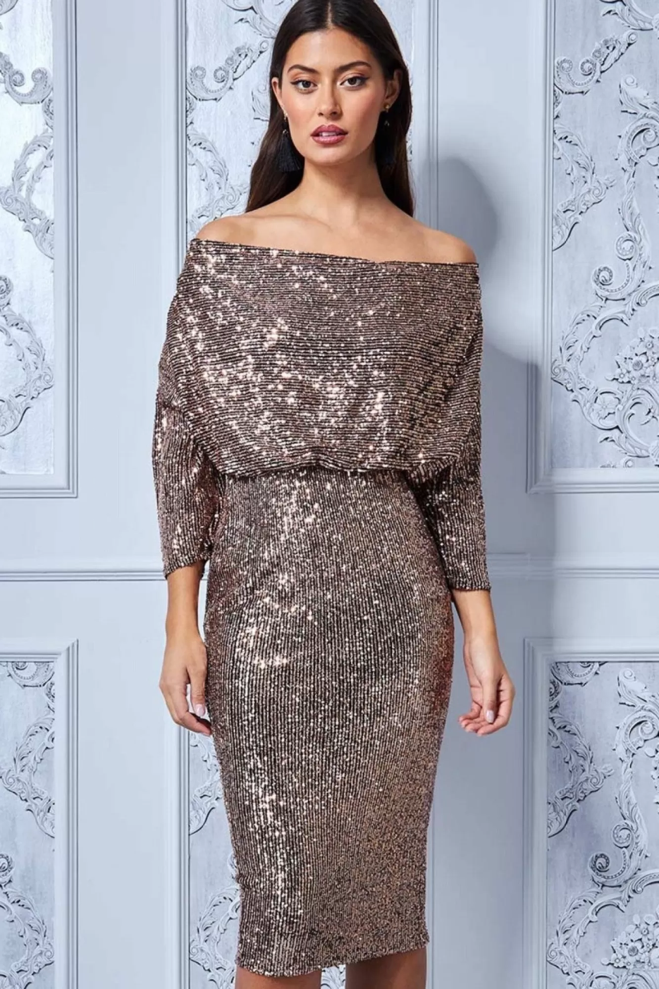 Midi Dresses^* Sequin Cowl Neck Midi Dress Champagne