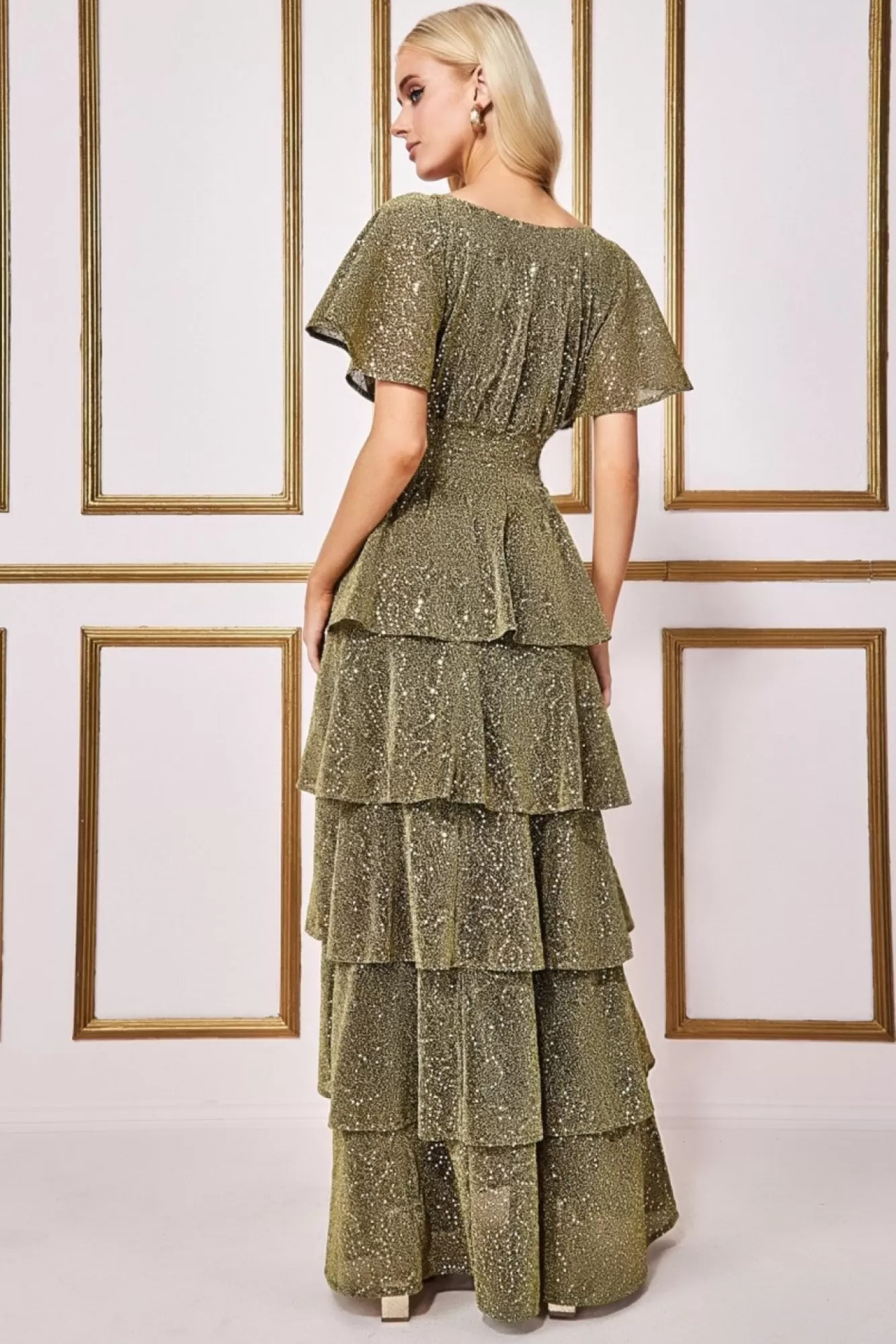Maxi Dresses^* Sequin Lurex Tiered Maxi Dress Gold