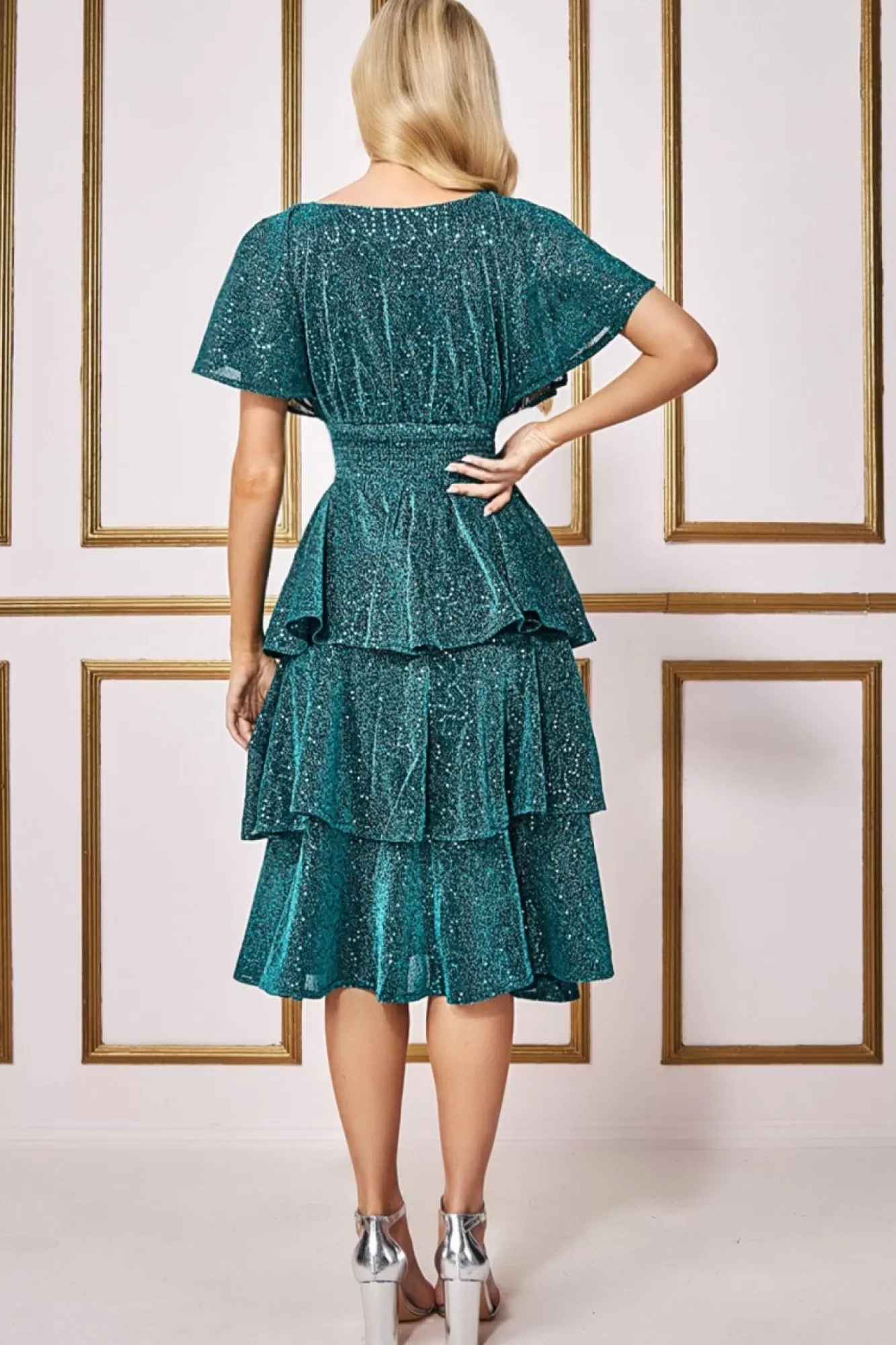 Midi Dresses^* Sequin Lurex Tiered Midi Dress Teal Blue