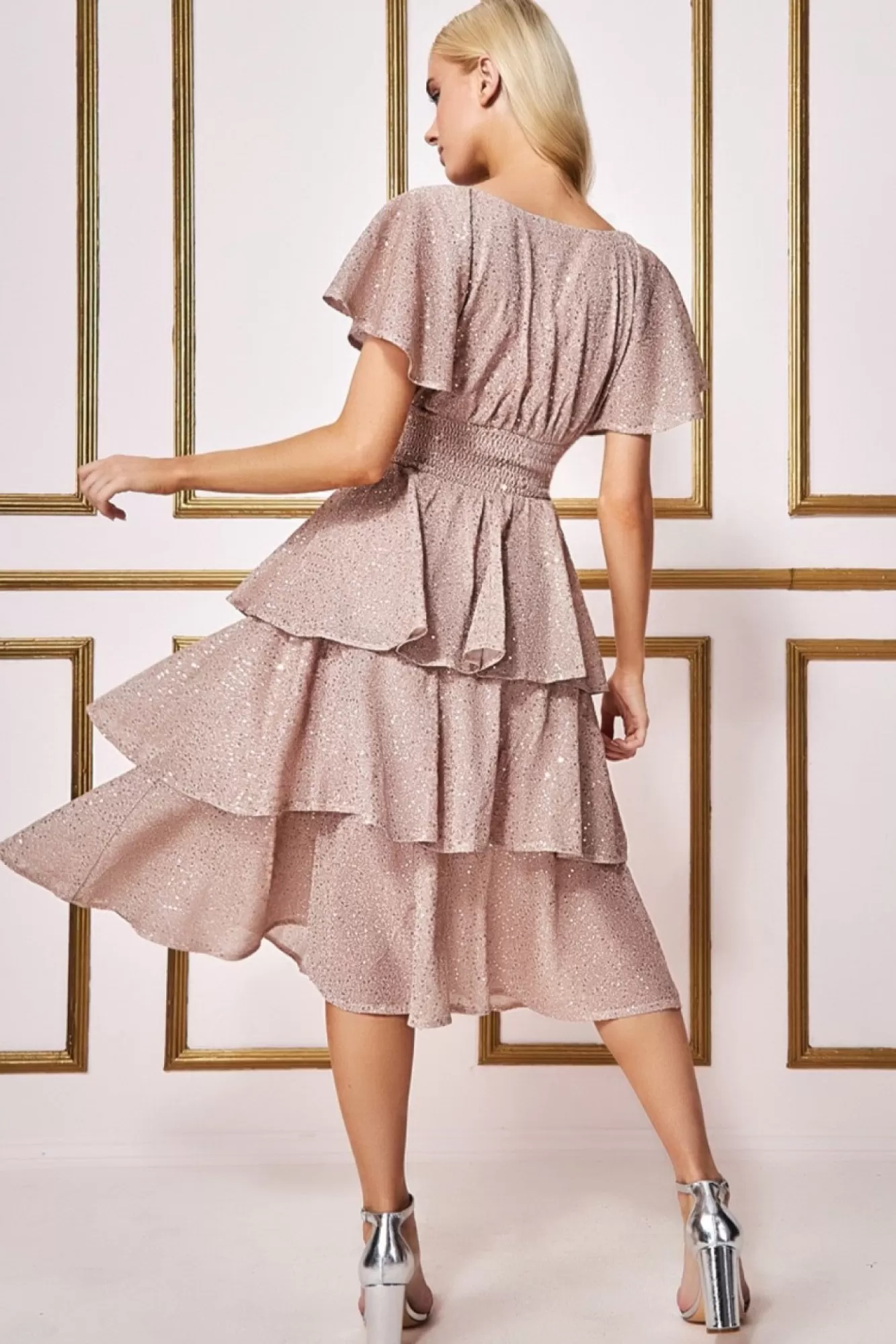 Midi Dresses^* Sequin Lurex Tiered Midi Dress Champagne