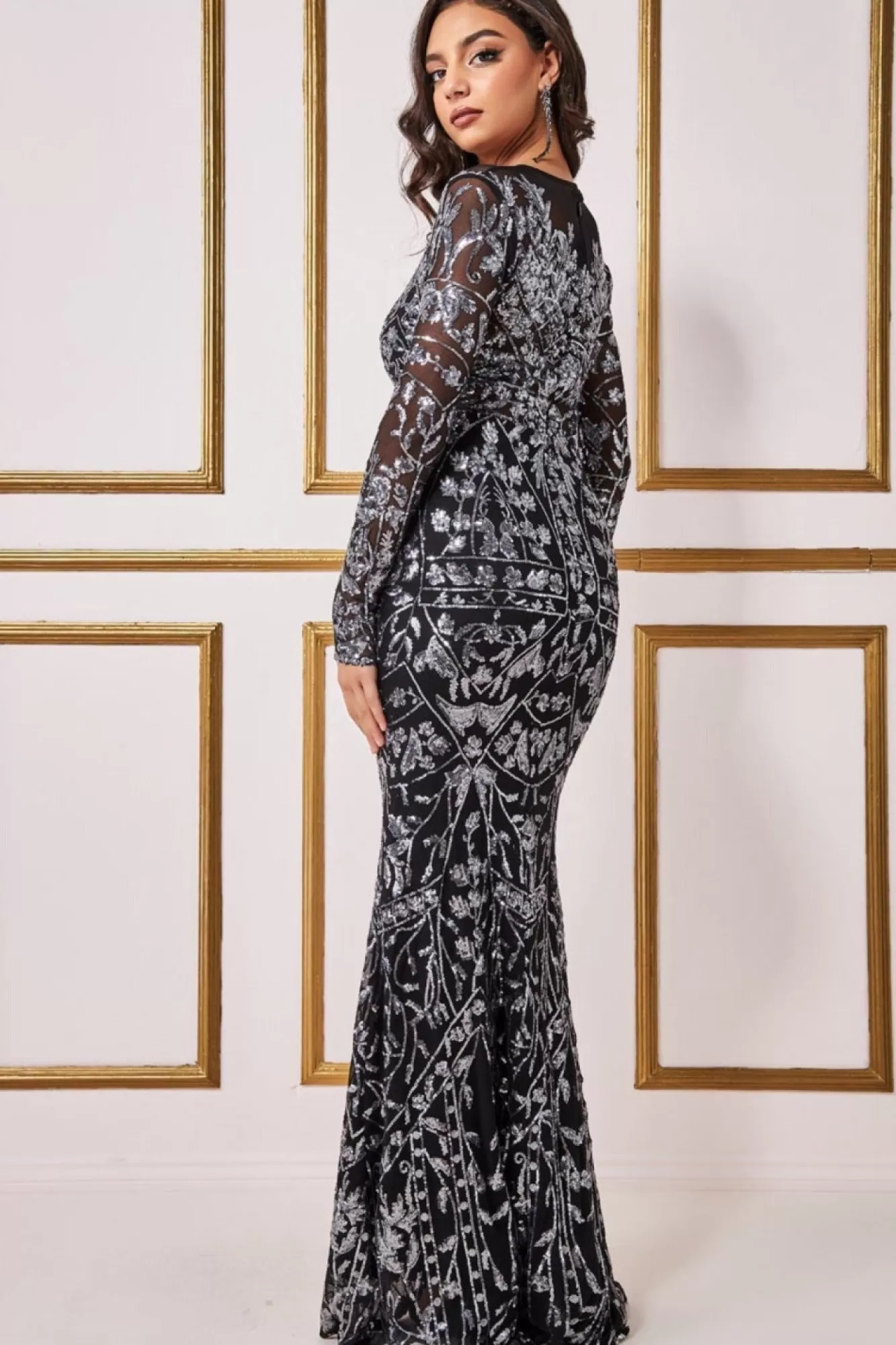 Maxi Dresses^* Sequin Mesh Embroidered Maxi Dress Silver