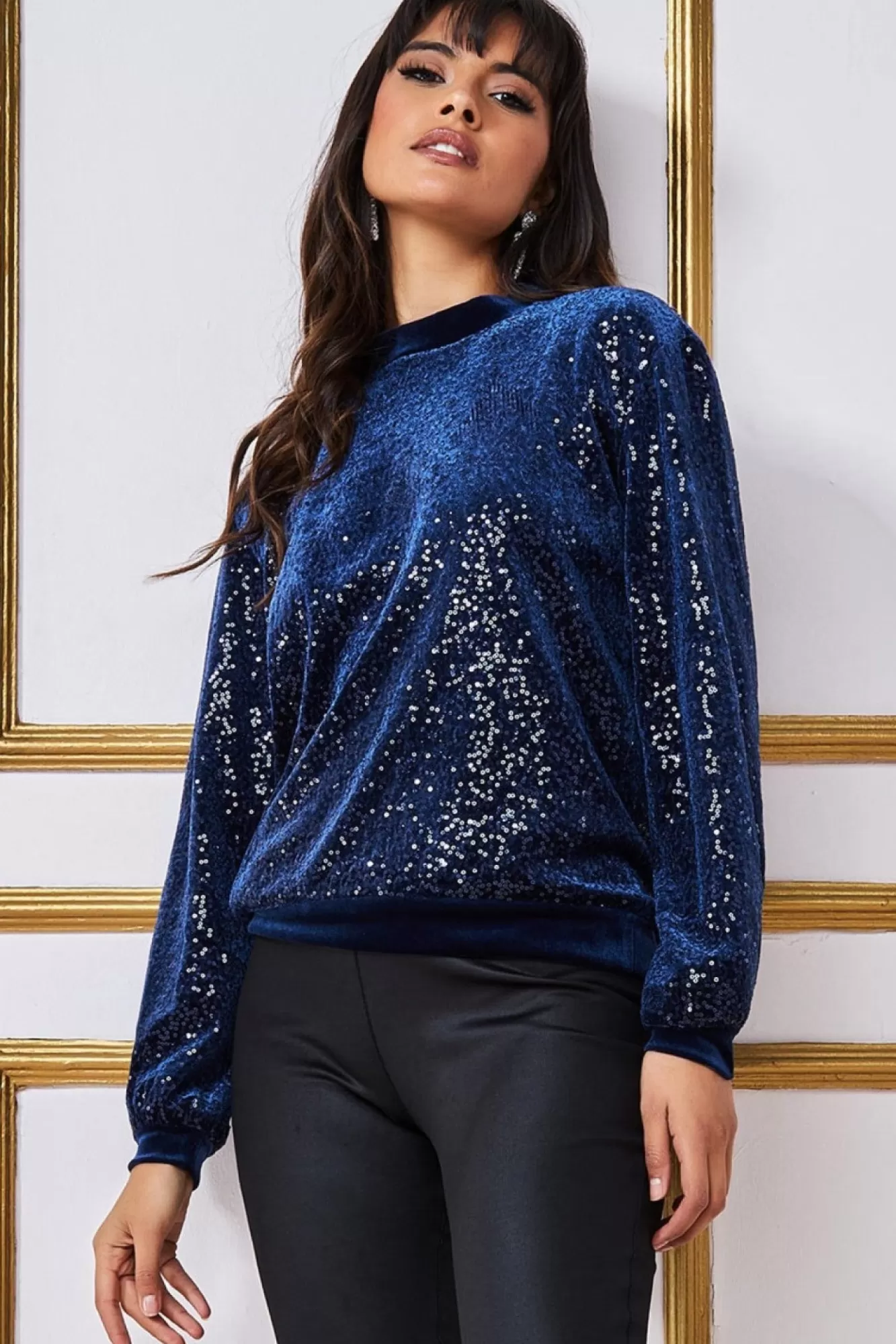 Jumpers^* Sequin Velvet Jumper Navy