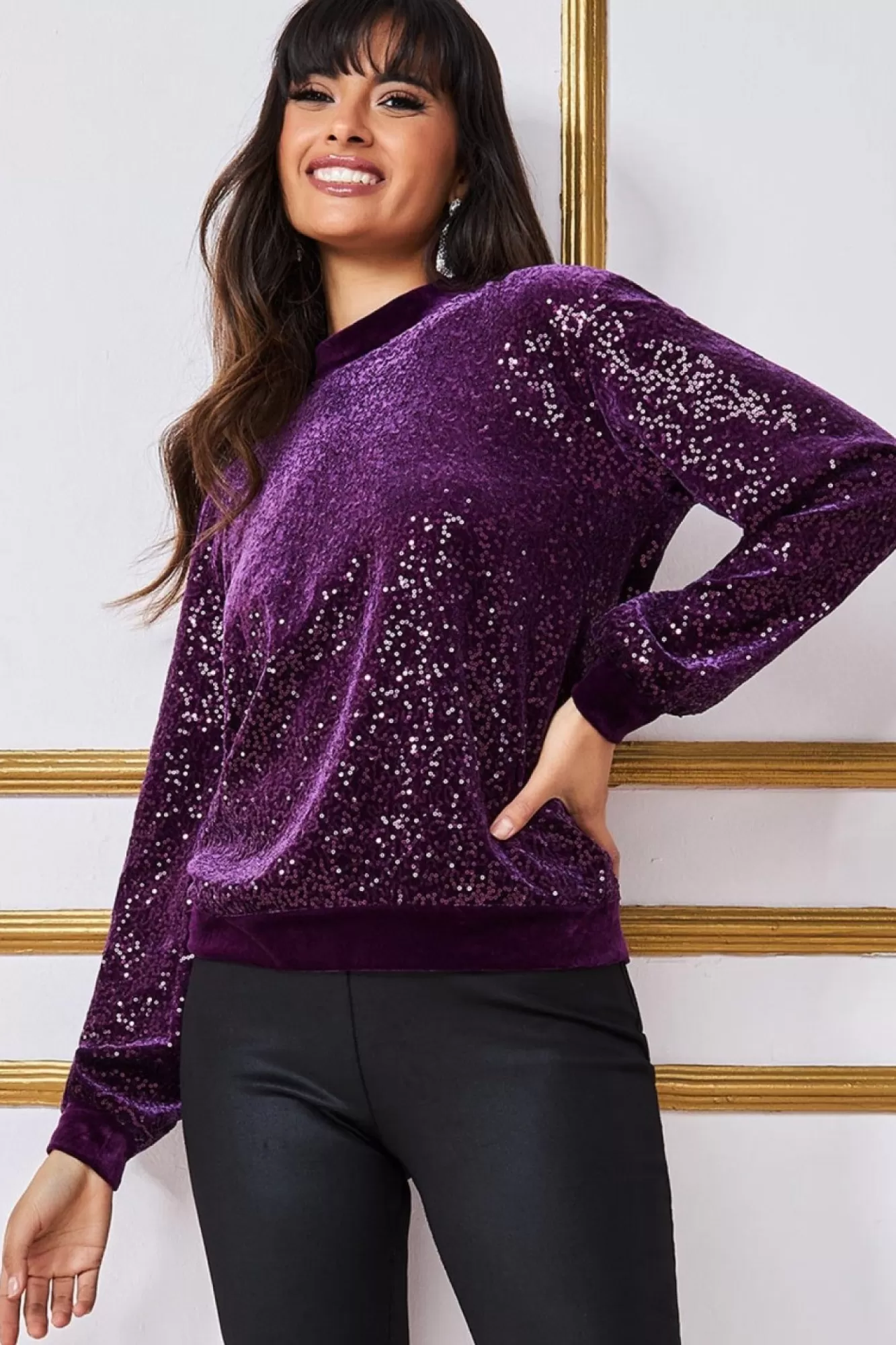 Jumpers^* Sequin Velvet Jumper Purple