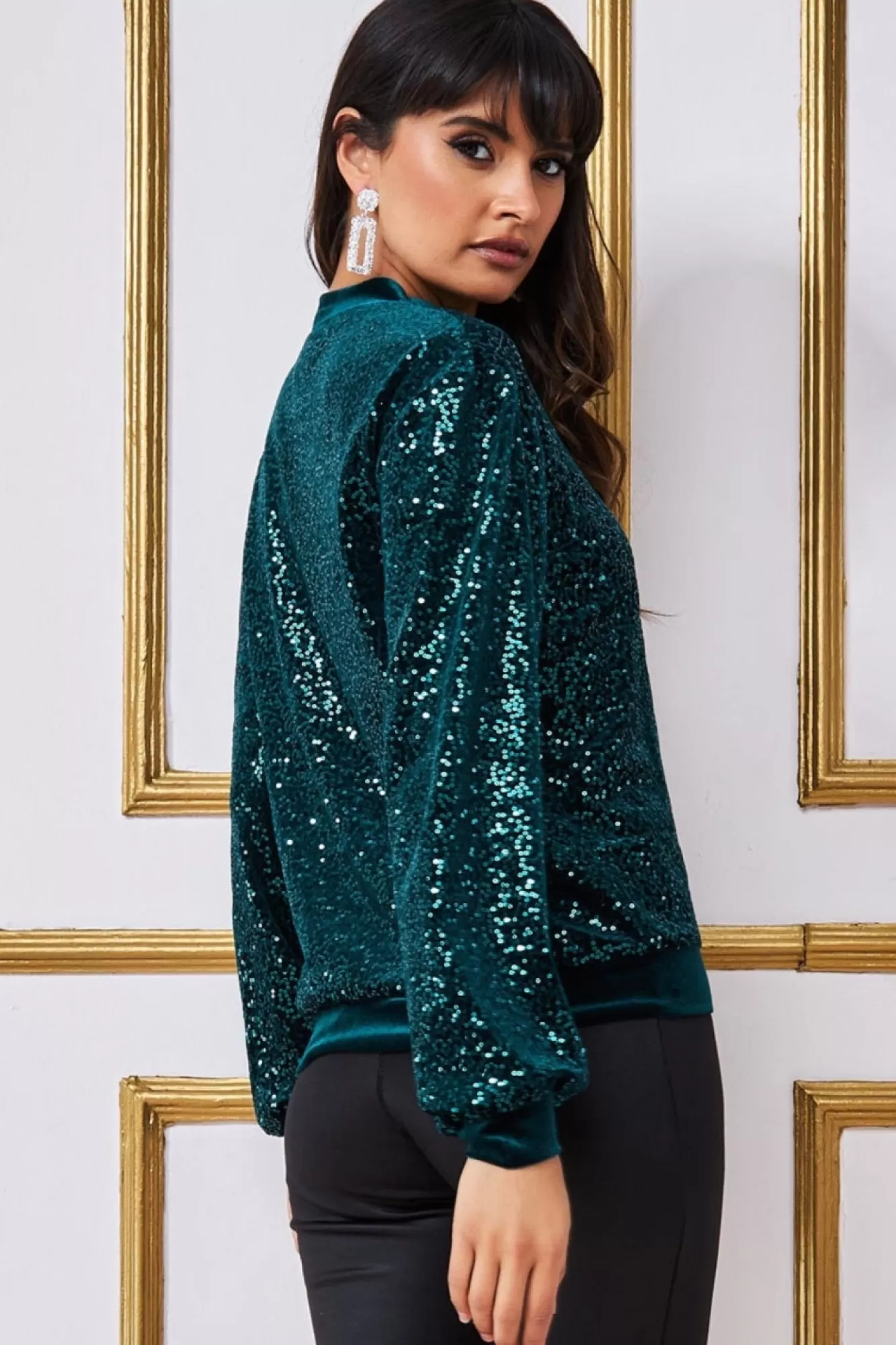 Jumpers^* Sequin Velvet Jumper Green Emerald