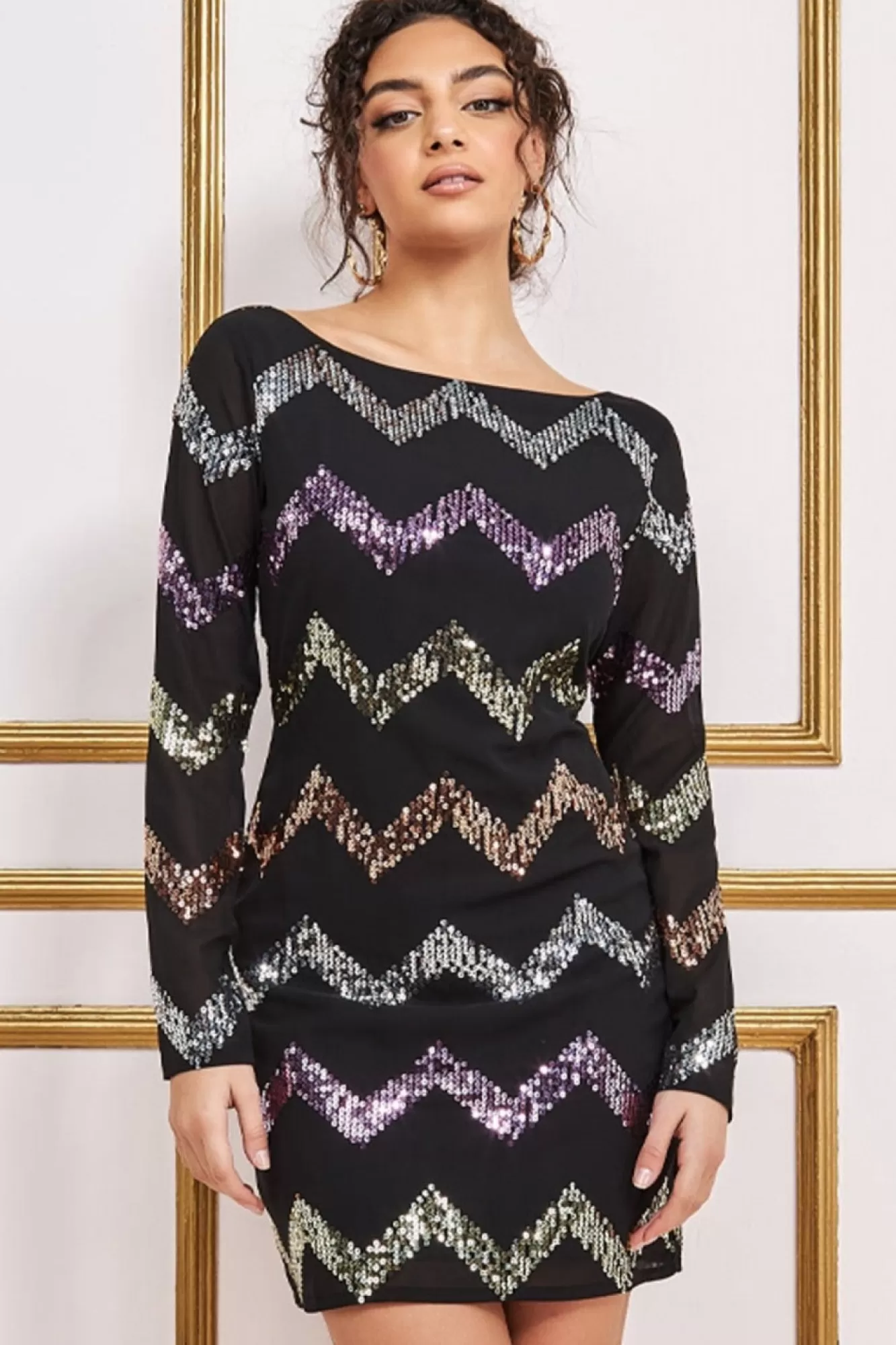 Mini Dresses^* Sequin Zig Zag Shift Mini Dress Black