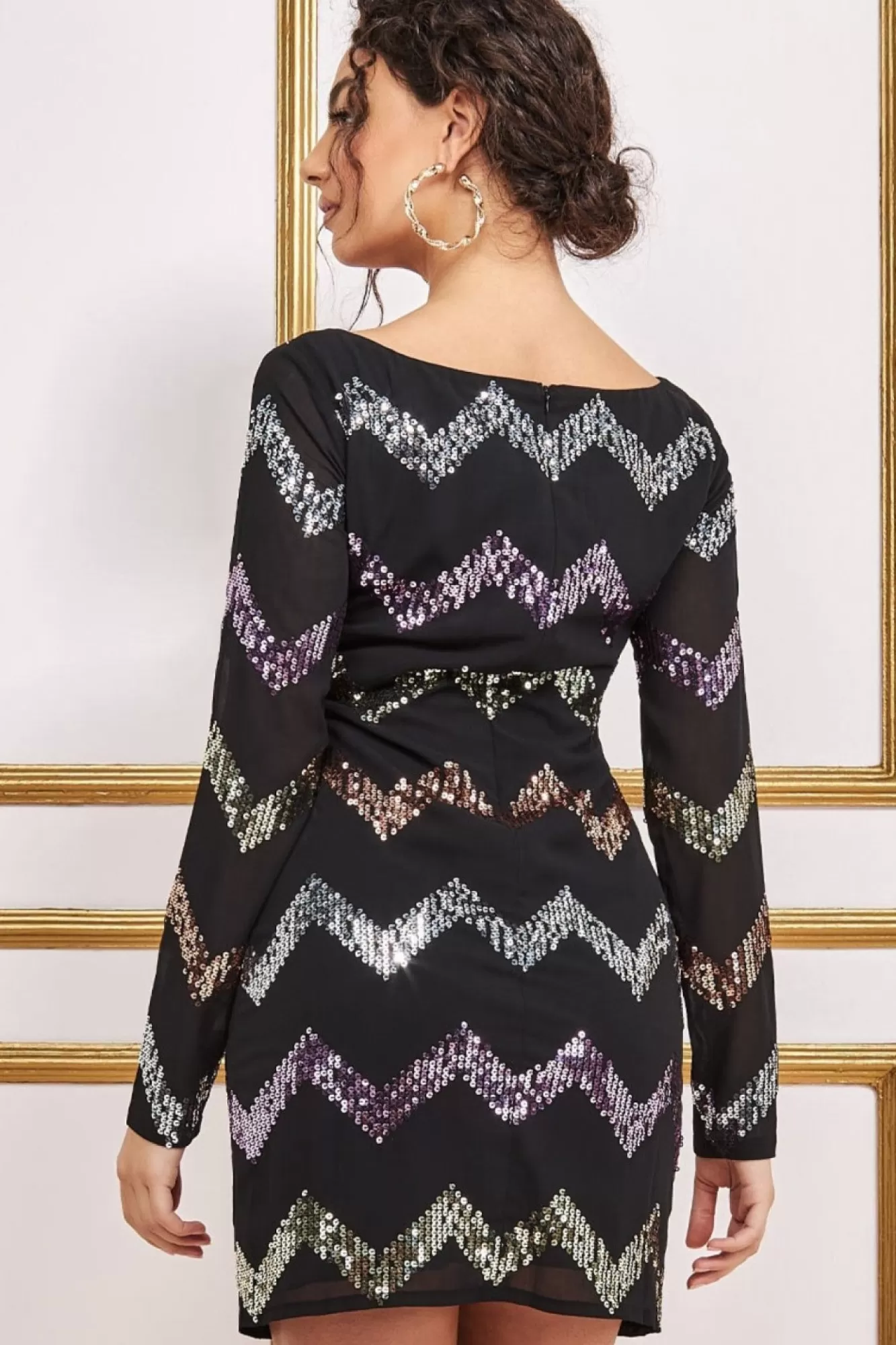 Mini Dresses^* Sequin Zig Zag Shift Mini Dress Black