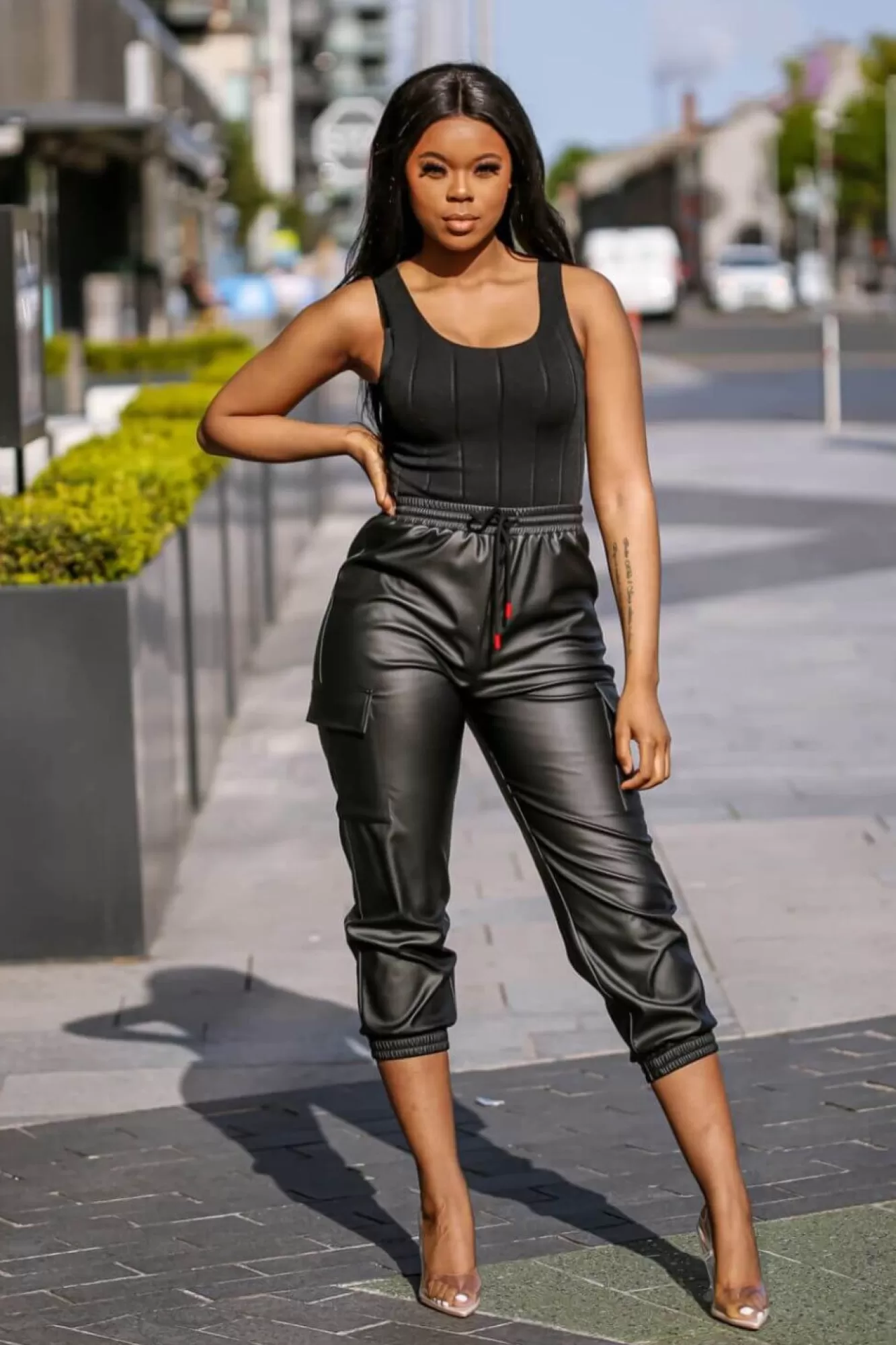 Trousers^SETSOFRAN London Faux Leather Cargo Pants Black