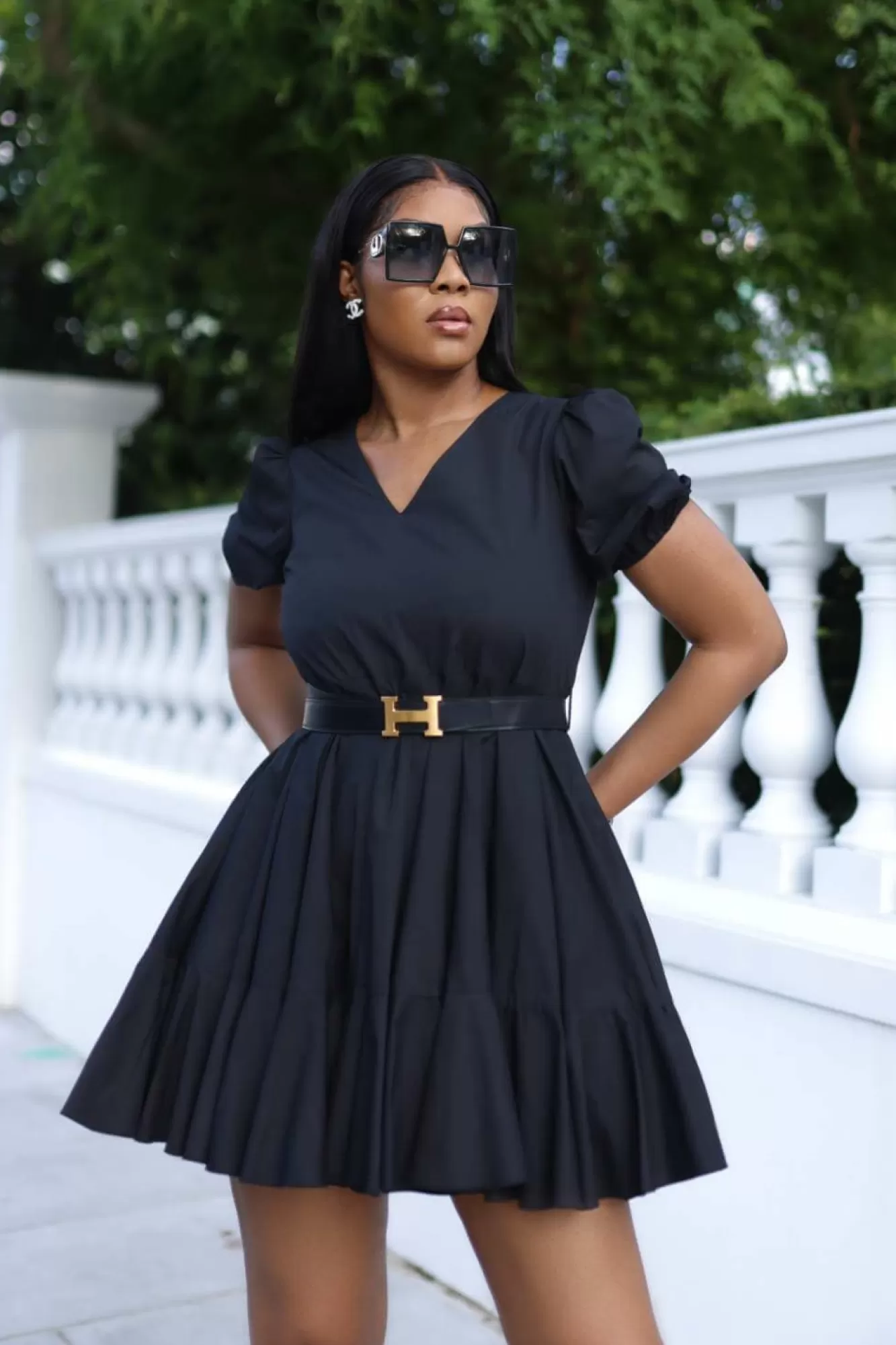 Mini Dresses^SETSOFRAN London Poplin Dress Gathered Hem Black