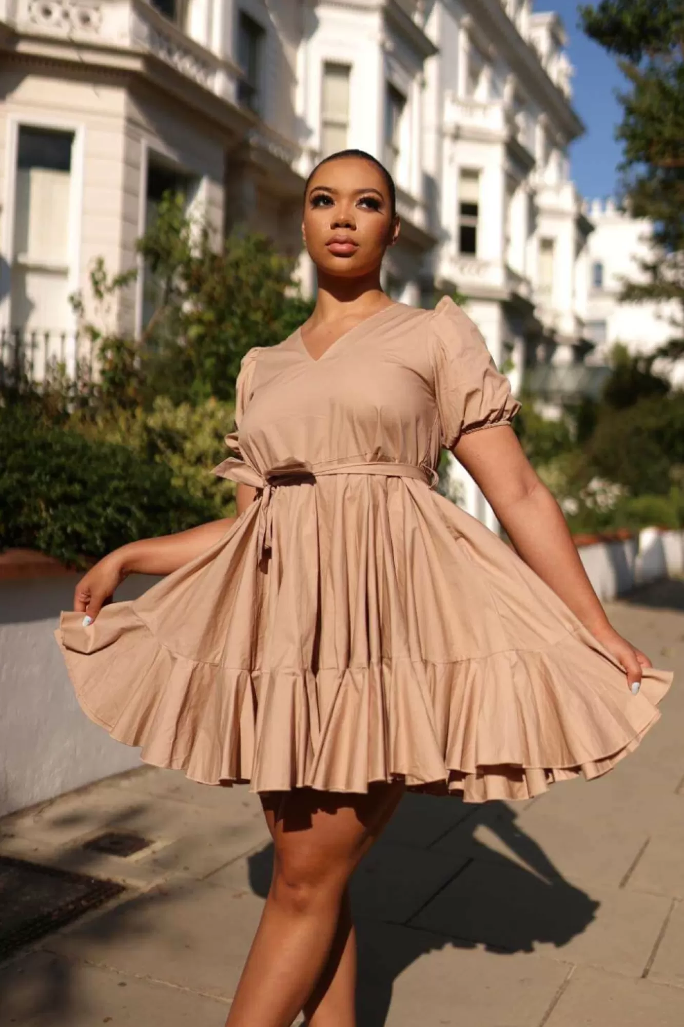 Mini Dresses^SETSOFRAN London Poplin Dress Gathered Hem Nude