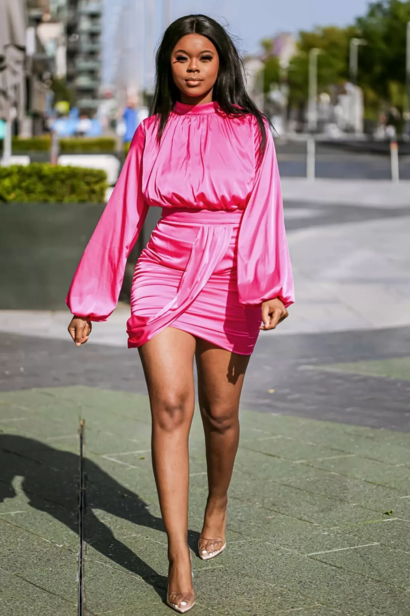 Mini Dresses^SETSOFRAN London Satin Blouson Dress Pink