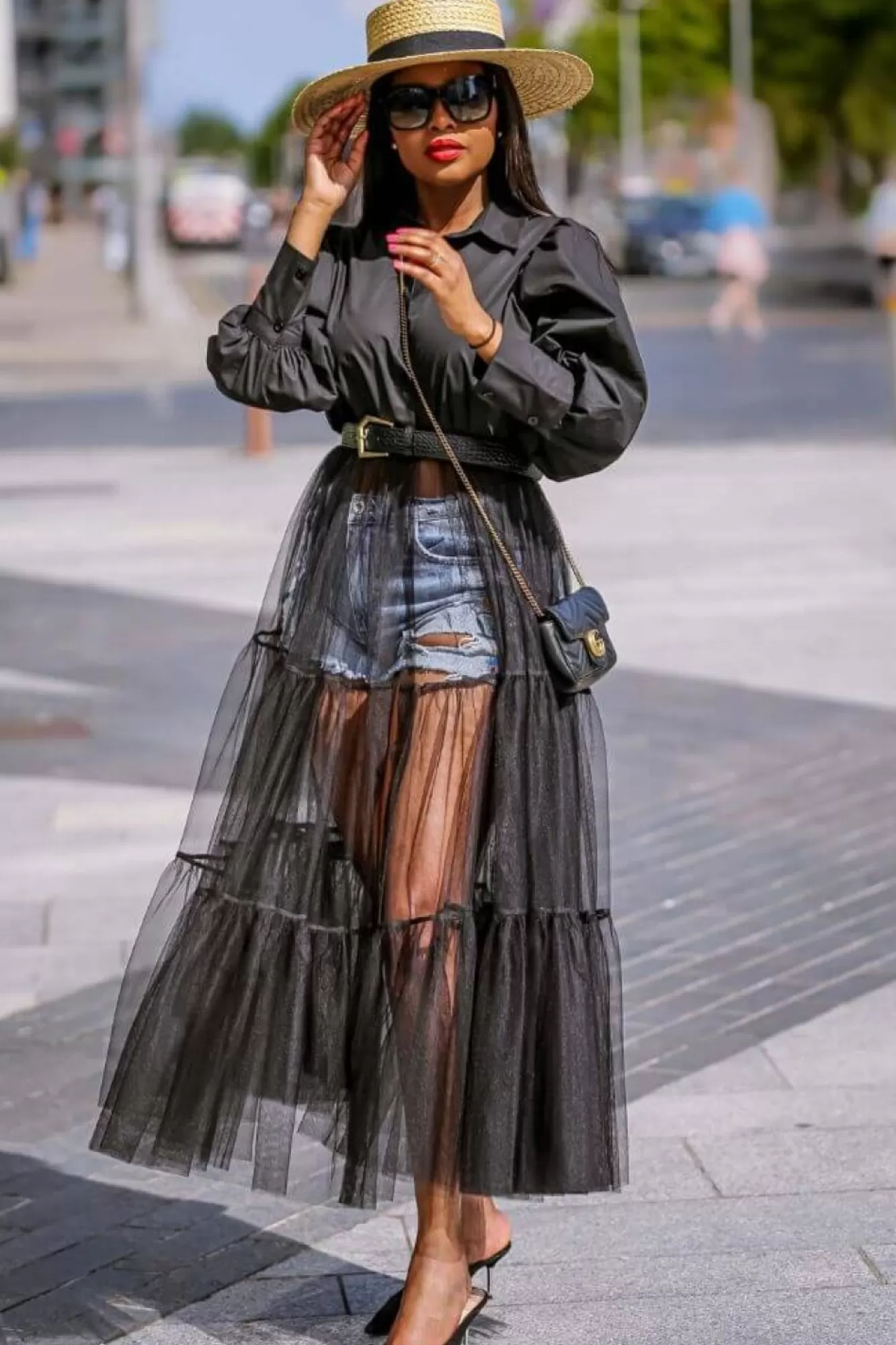 Midi Dresses^SETSOFRAN London Sheer Tulle Shirt Dress Black
