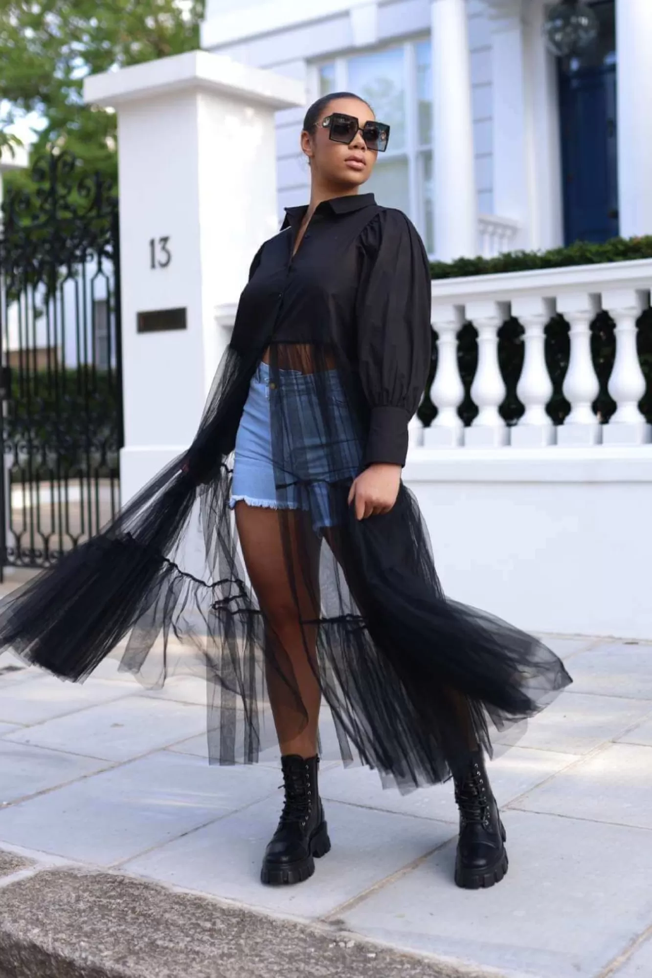 Midi Dresses^SETSOFRAN London Sheer Tulle Shirt Dress Black
