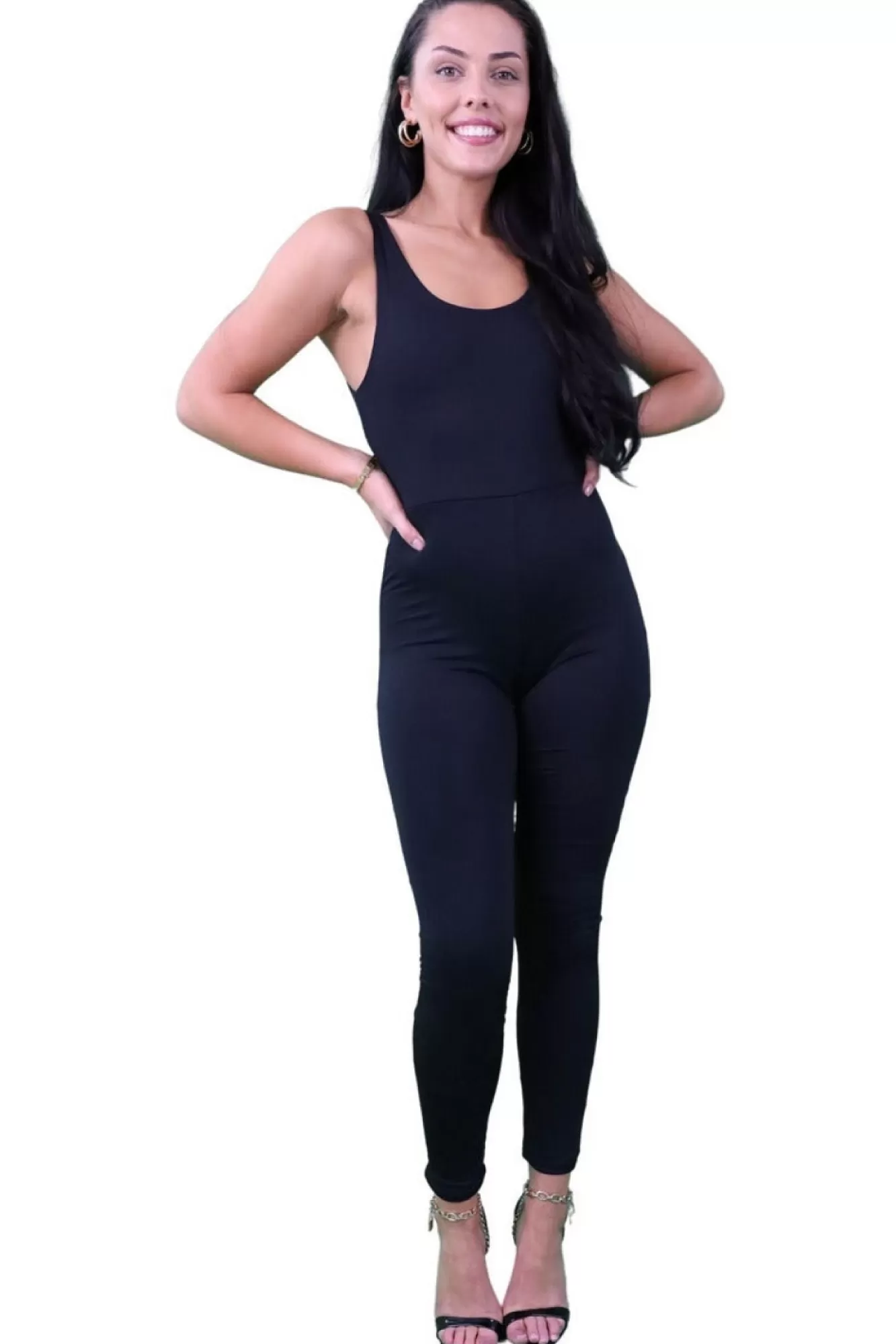 Jumpsuits^Signage Double Layered Sleeveless Jumpsuit Black