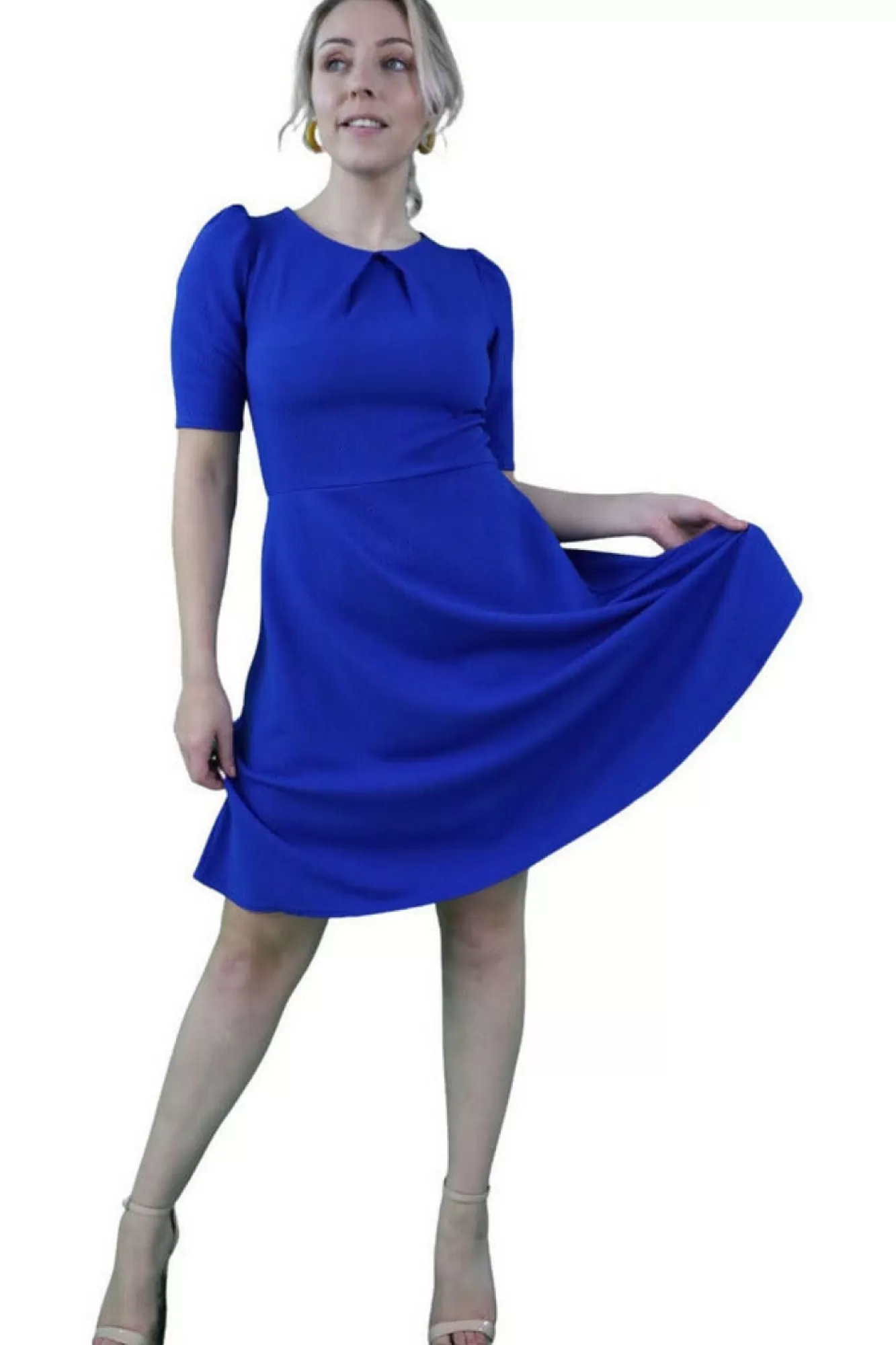 Mini Dresses^Signage Royal Blue Half Sleeve Box Pleat Skater Dress Royalblue