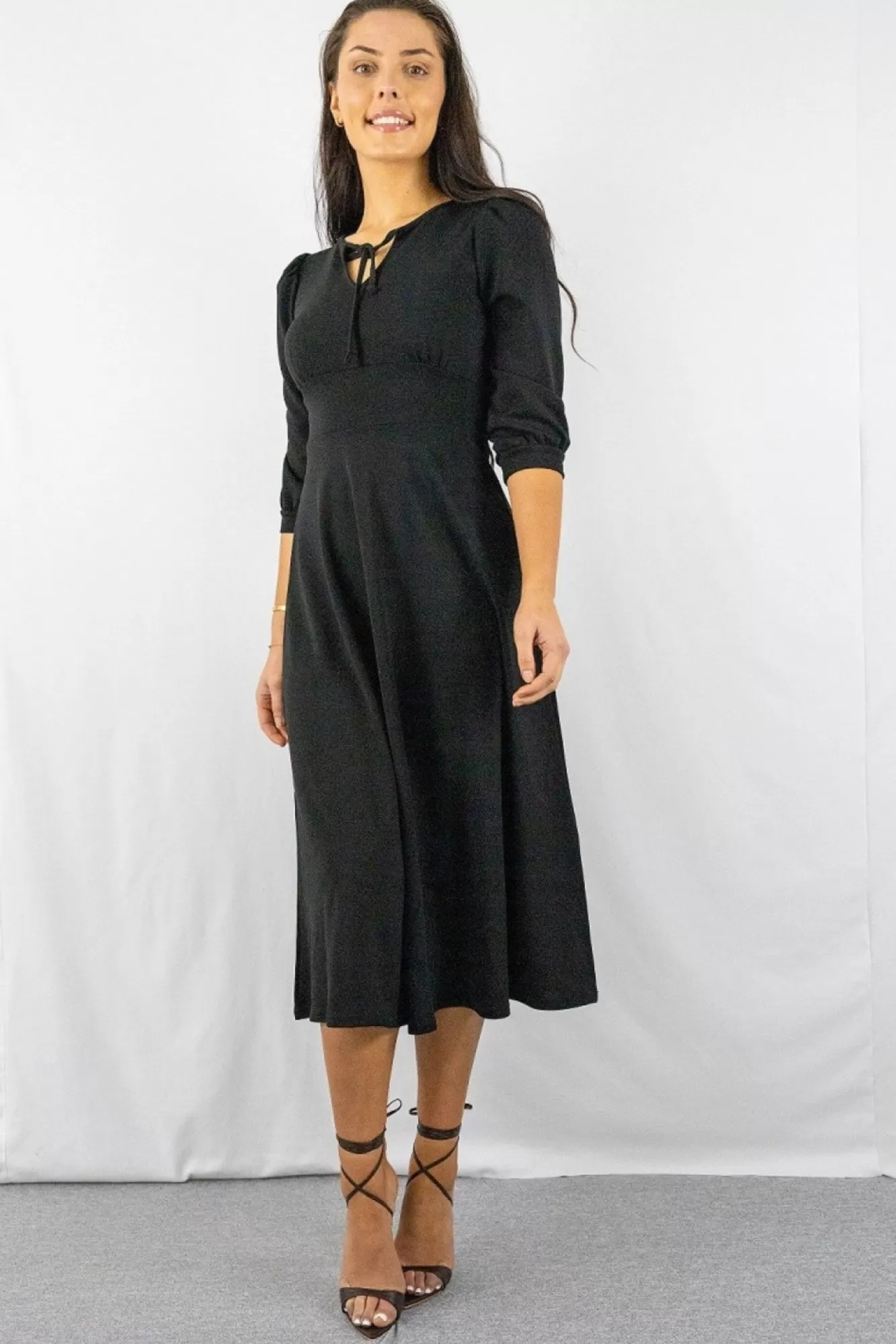 Midi Dresses^Signage Tie Keyhole Front Midi Dress Black