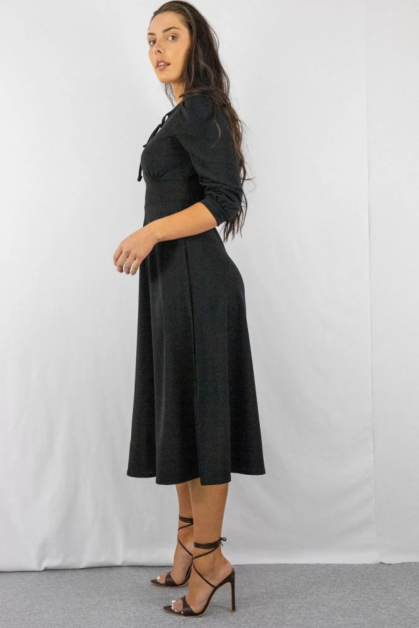 Midi Dresses^Signage Tie Keyhole Front Midi Dress Black