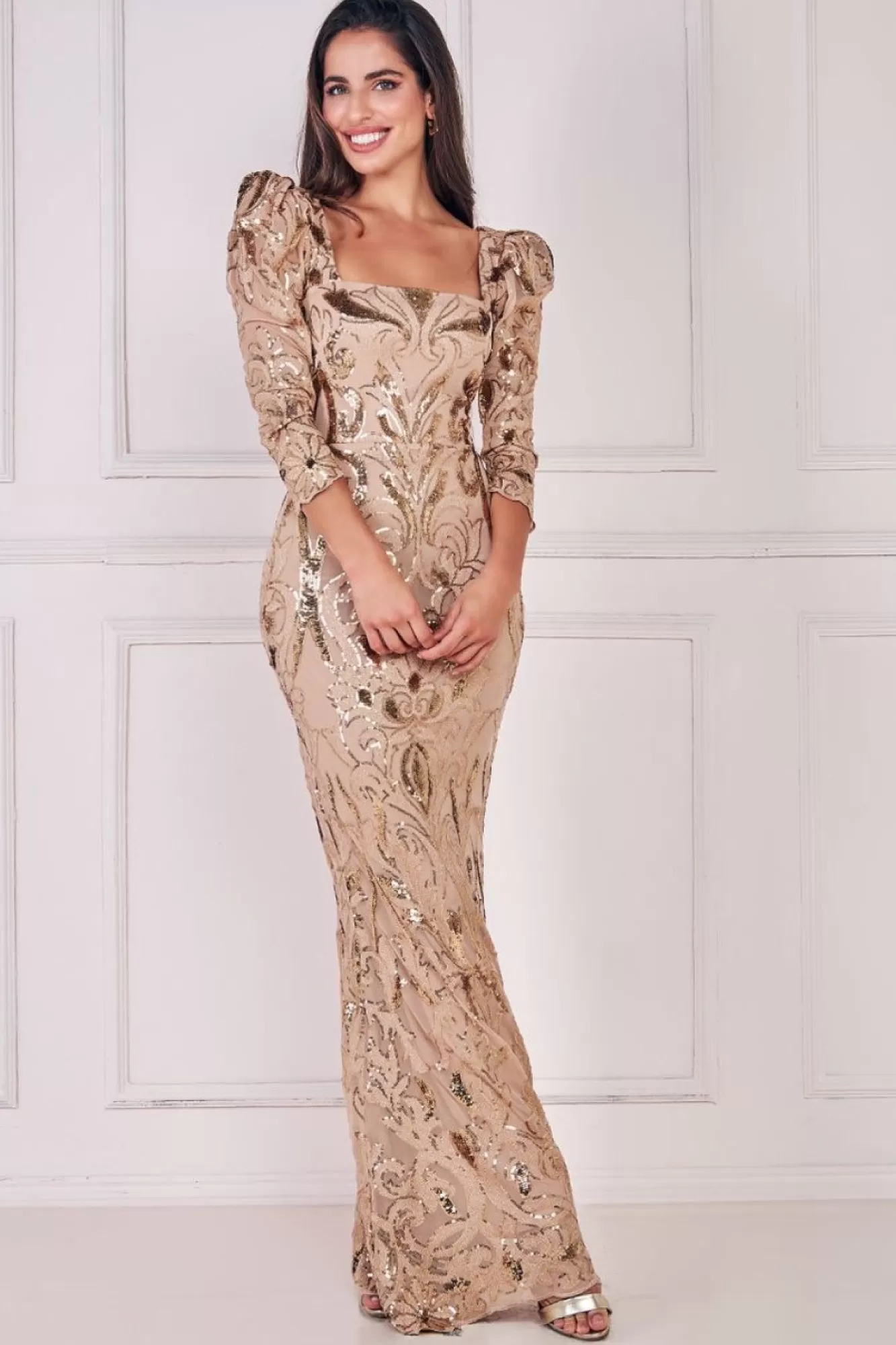 Maxi Dresses^* Square Neck Scalloped Lace Maxi Champagne