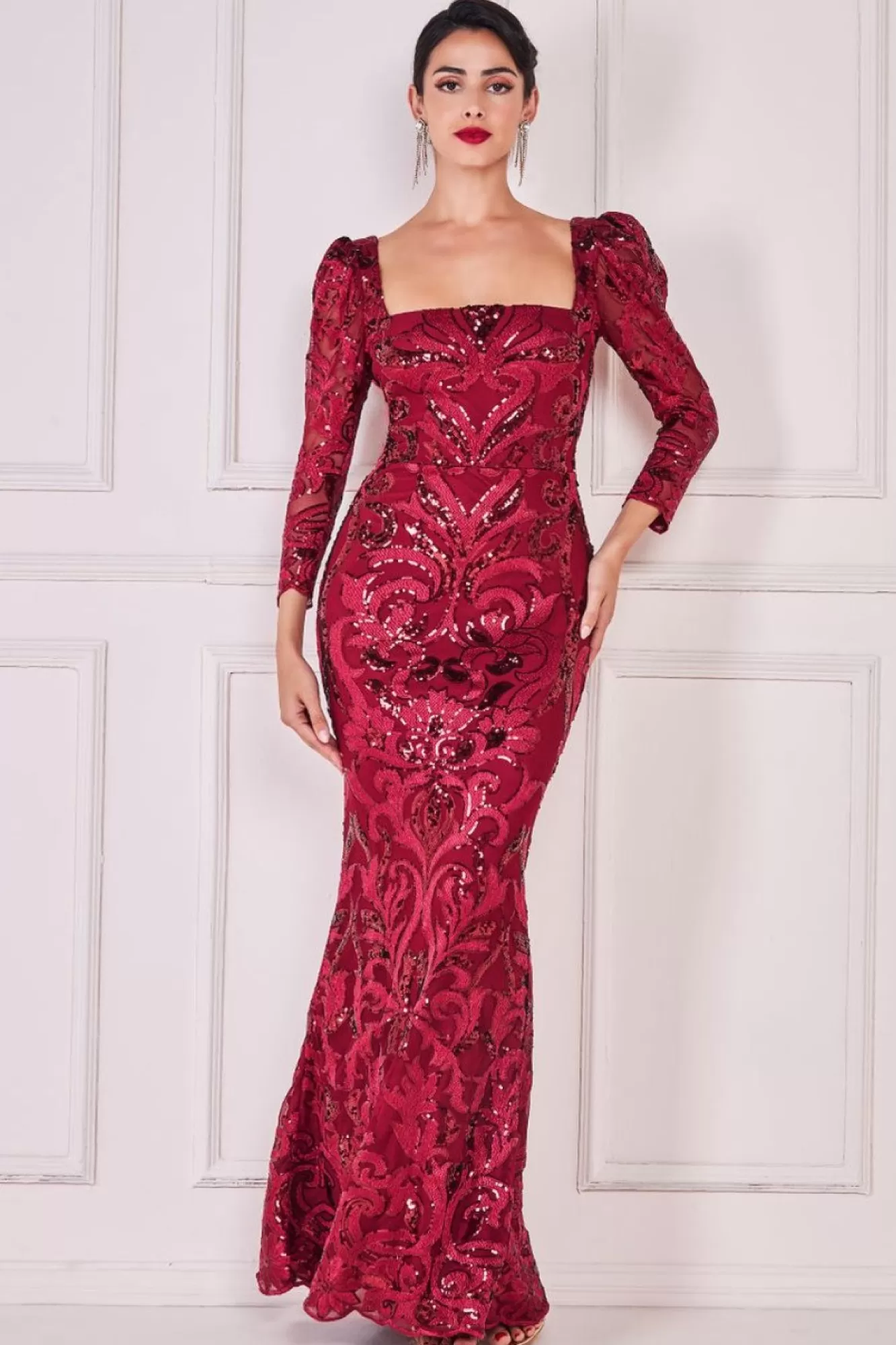 Maxi Dresses^* Square Neck Scalloped Lace Maxi Wine