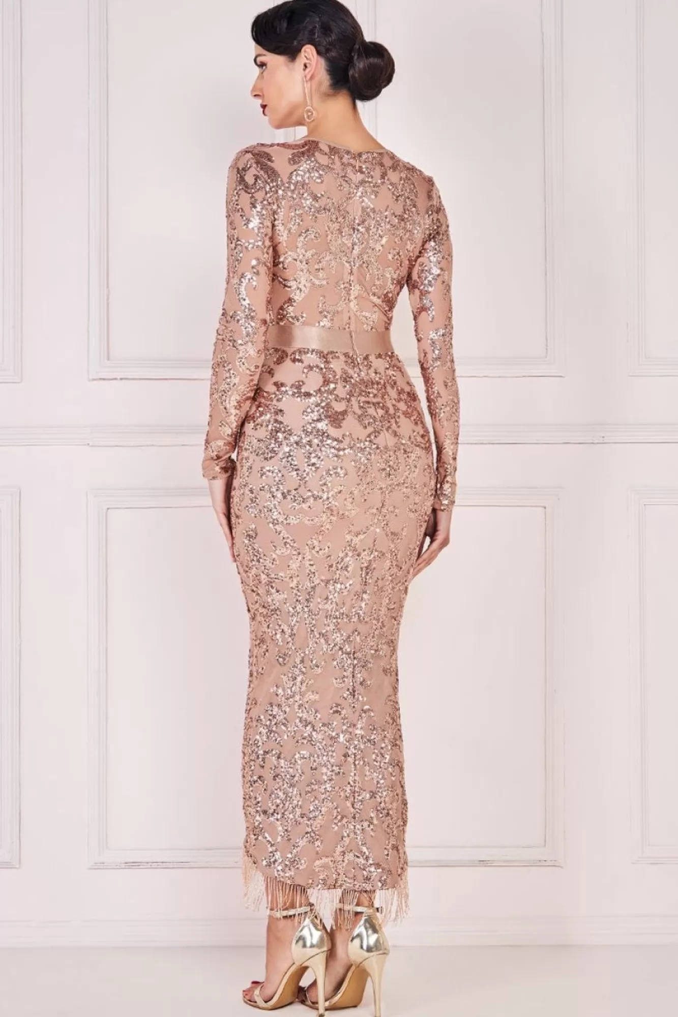 Maxi Dresses^* Tassel & Sequin Maxi With Front Split Champagne