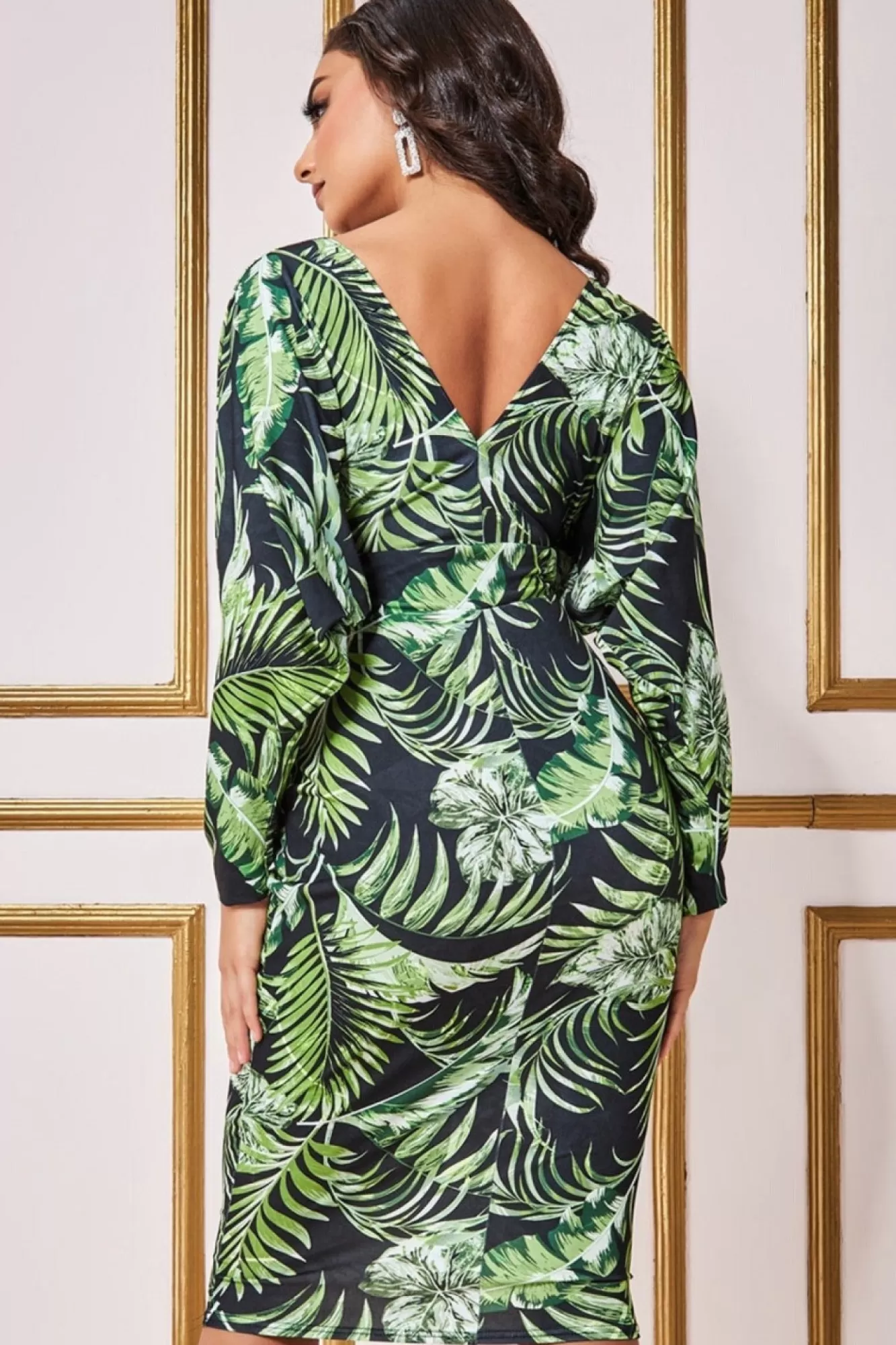 Midi Dresses^* Tropical Print Midi With Batwing Sleeves Green