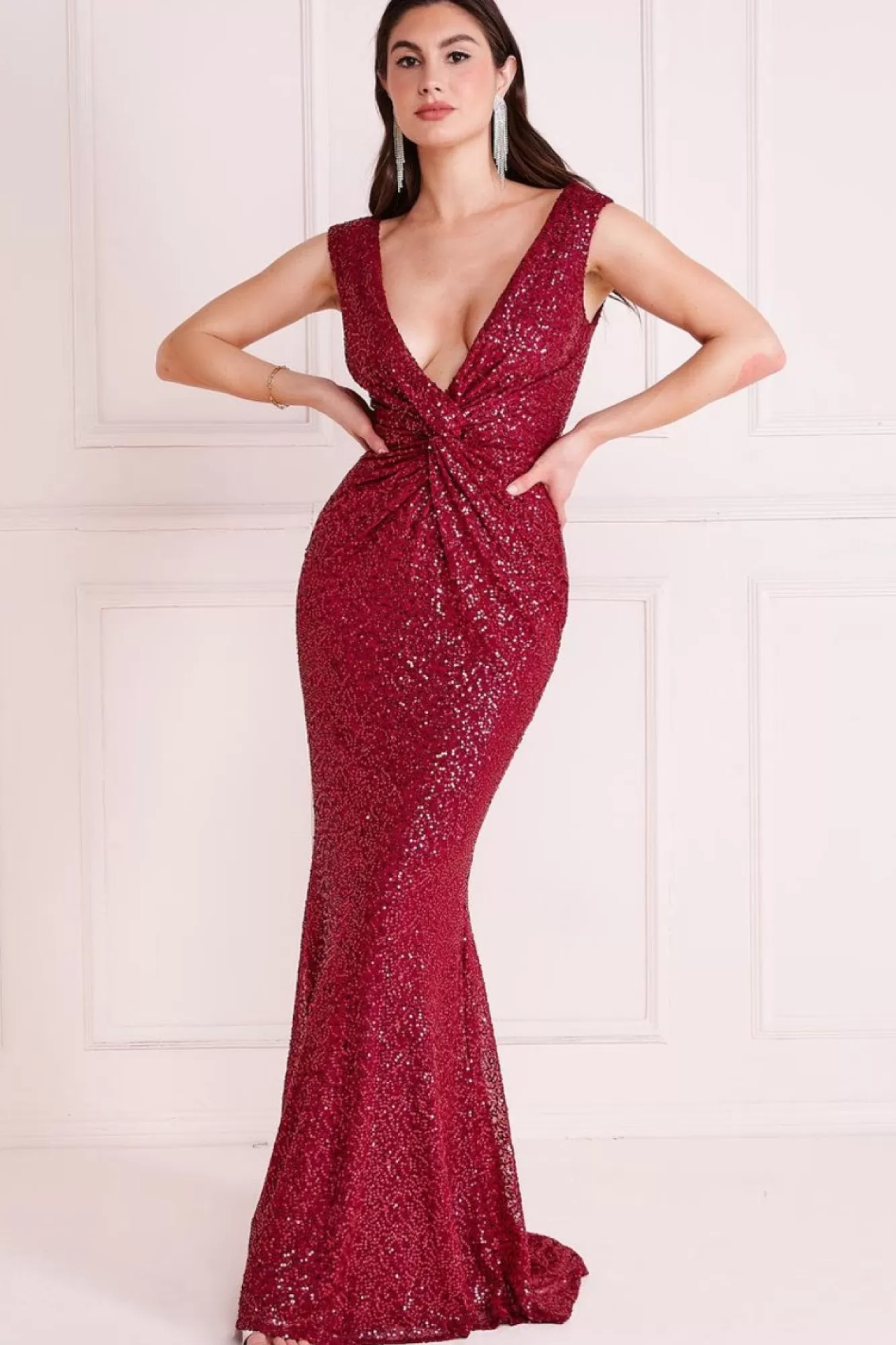 Maxi Dresses^* Twisted Front Sequin Maxi Burgundy