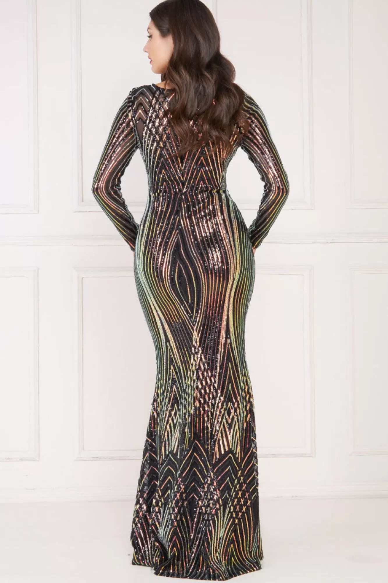 Maxi Dresses^* Two Toned V Neck Sequin Maxi Black
