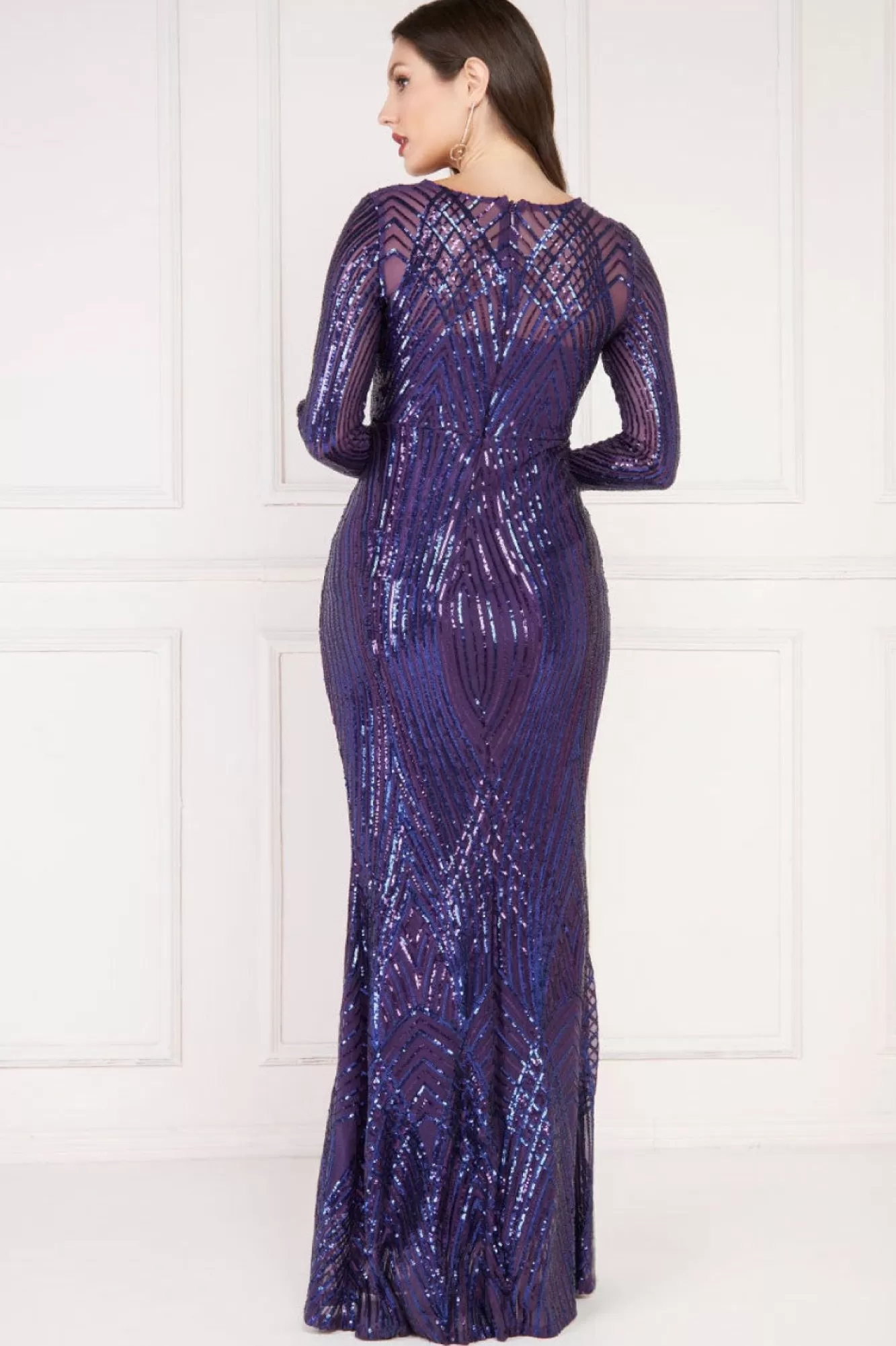 Maxi Dresses^* Two Toned V Neck Sequin Maxi Purple
