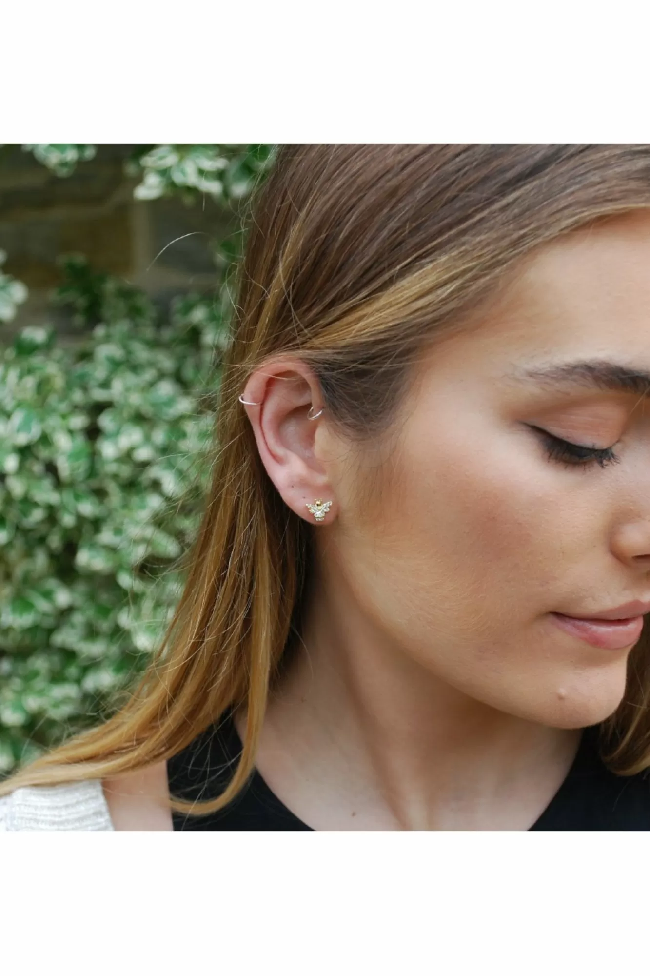 Jewellery^White Leaf Crystal Bee Earring Plated Sterling Silver Gold