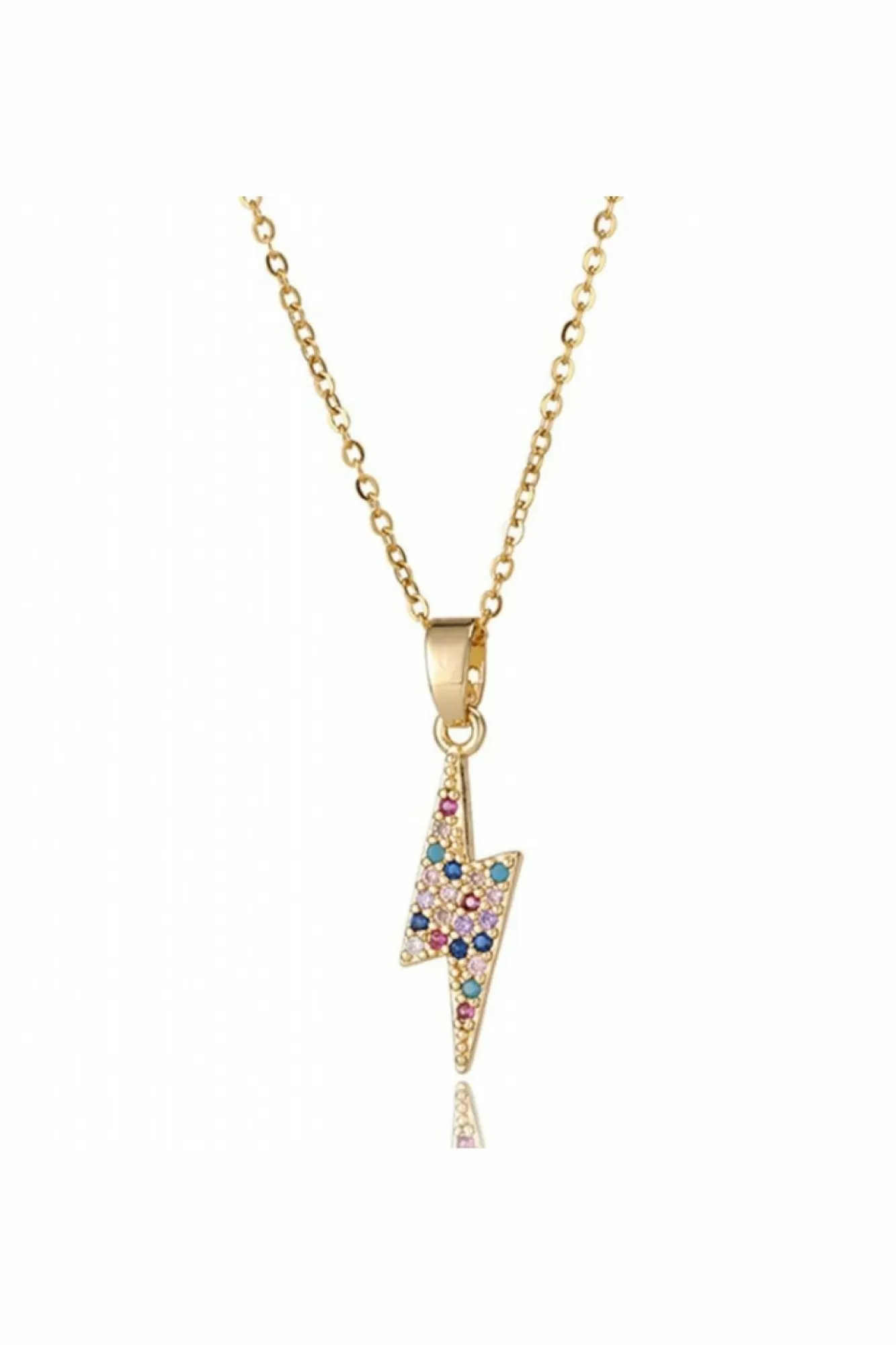 Jewellery^White Leaf Rainbow Cubic Zirconia Lightning Bolt Necklace Gold