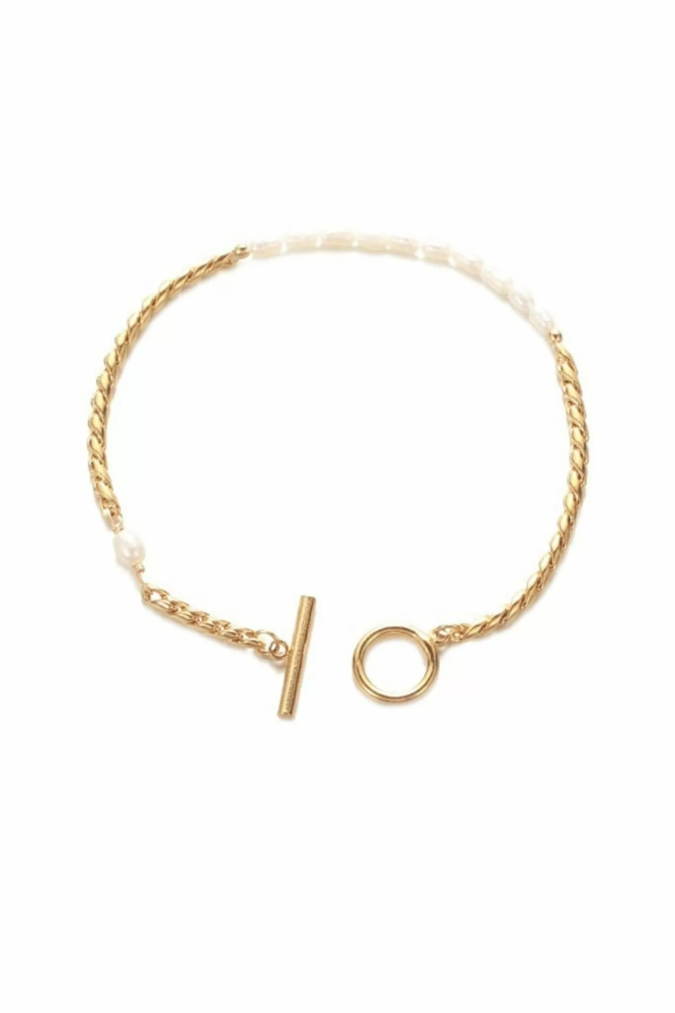 Jewellery^White Leaf Snake Chain & Pearl Bracelet In Gold