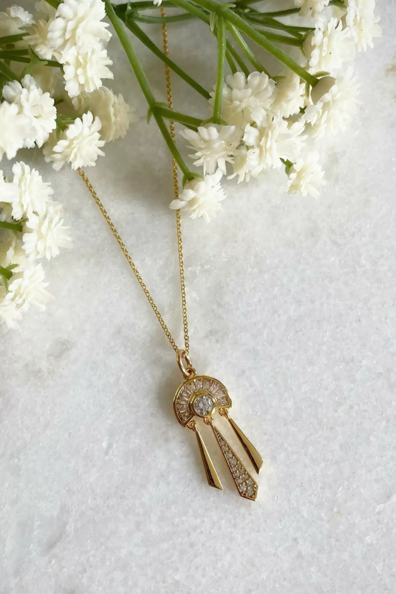 Jewellery^Wisteria London Allegra Deco Fan Necklace Gold