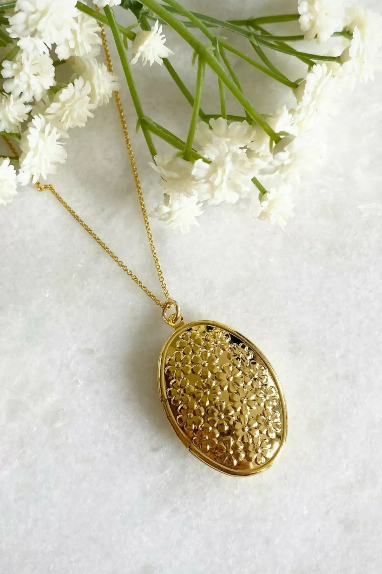 Jewellery^Wisteria London Blossom Flower Oval Locket Gold