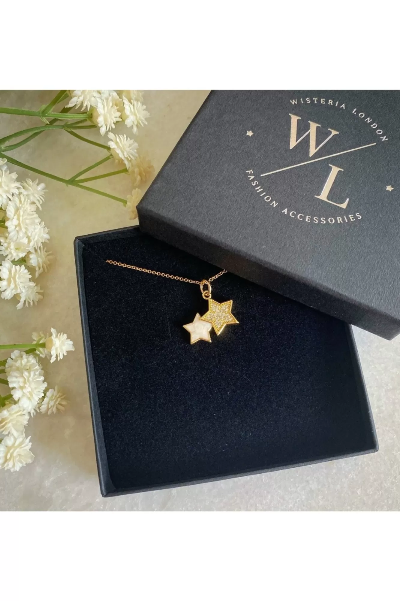 Jewellery^Wisteria London Clara Double Star Necklace Gold