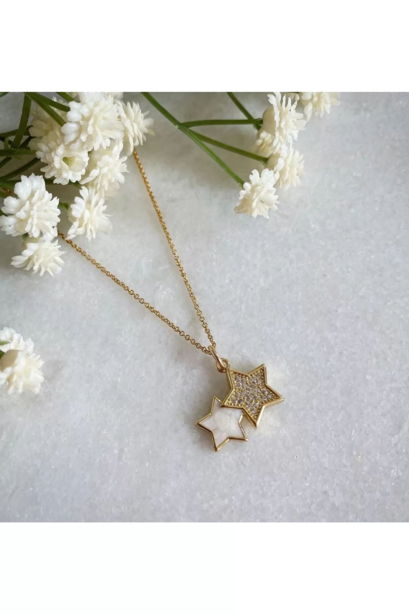 Jewellery^Wisteria London Clara Double Star Necklace Gold