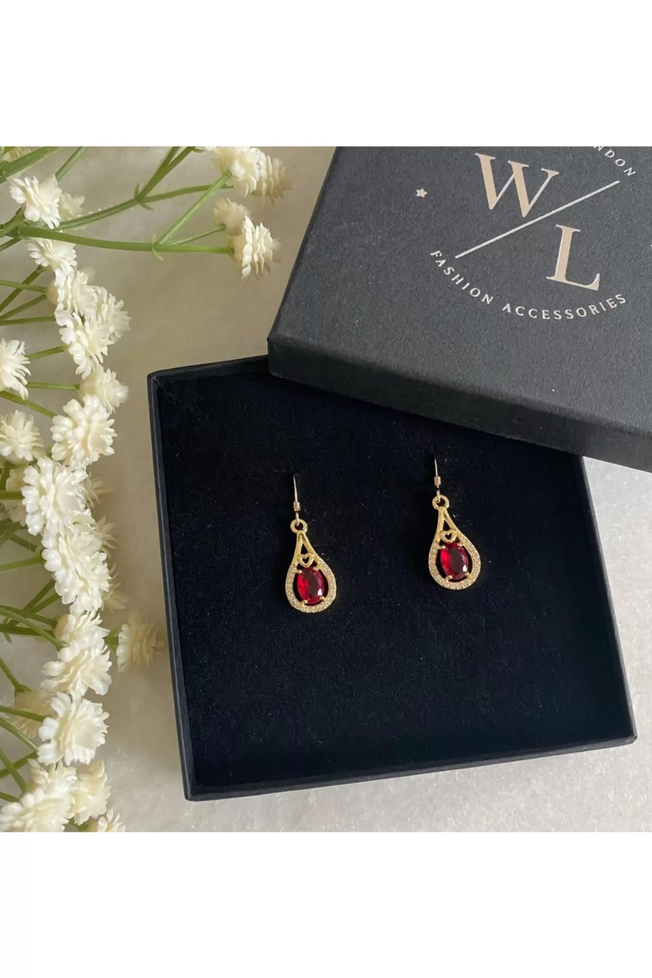 Jewellery^Wisteria London Esmeralda Teardrop Earrings Red