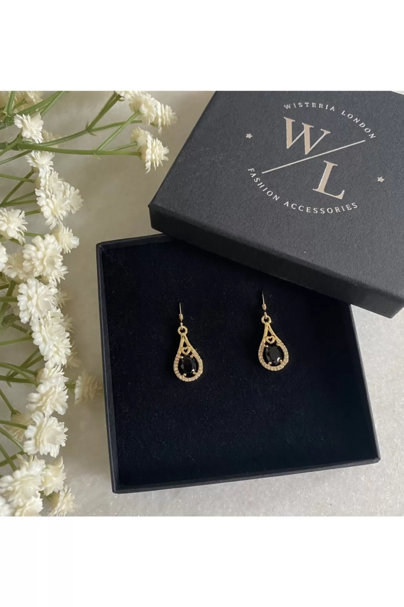 Jewellery^Wisteria London Esmeralda Teardrop Earrings Black