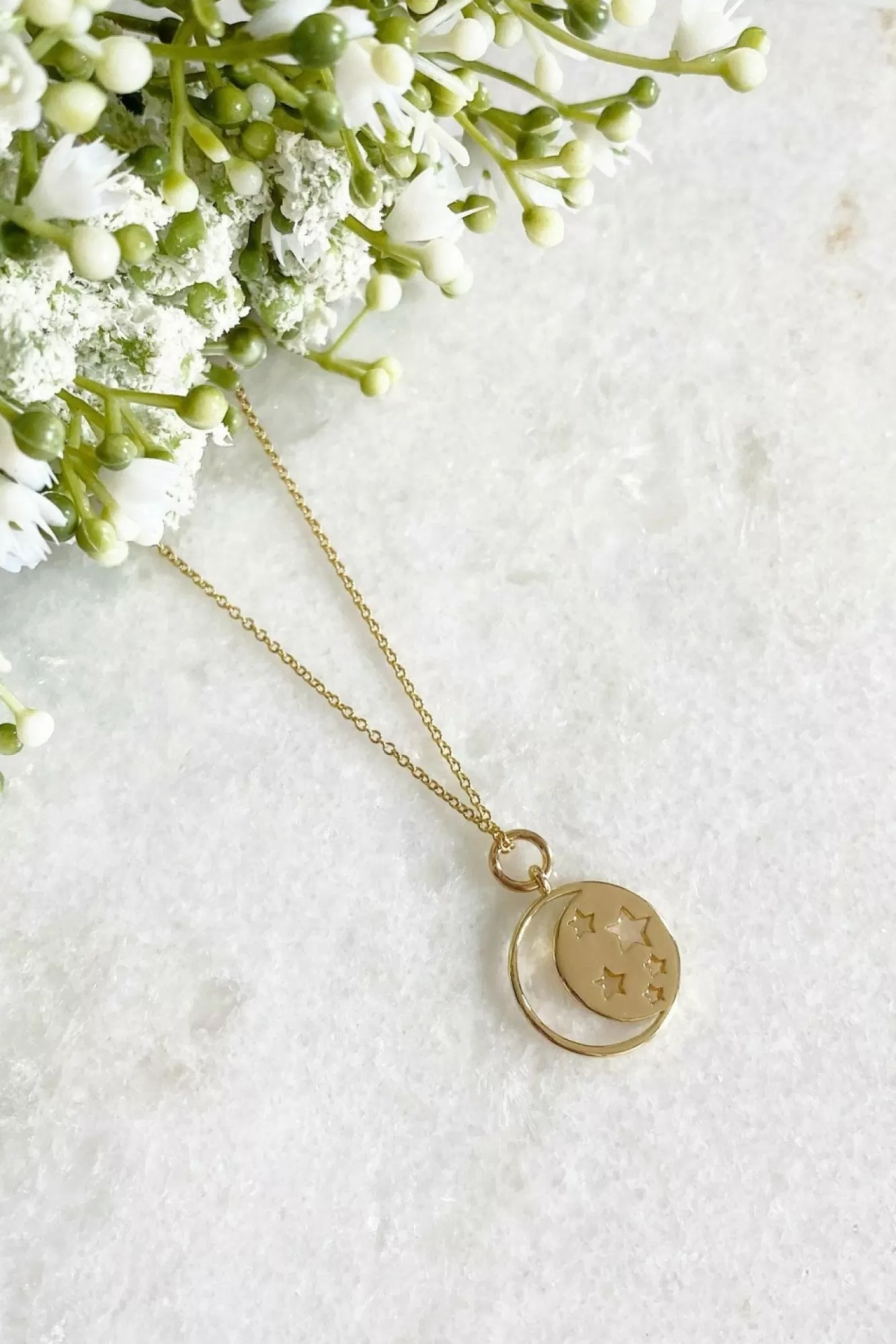 Jewellery^Wisteria London Este Moon And Star Necklace Gold