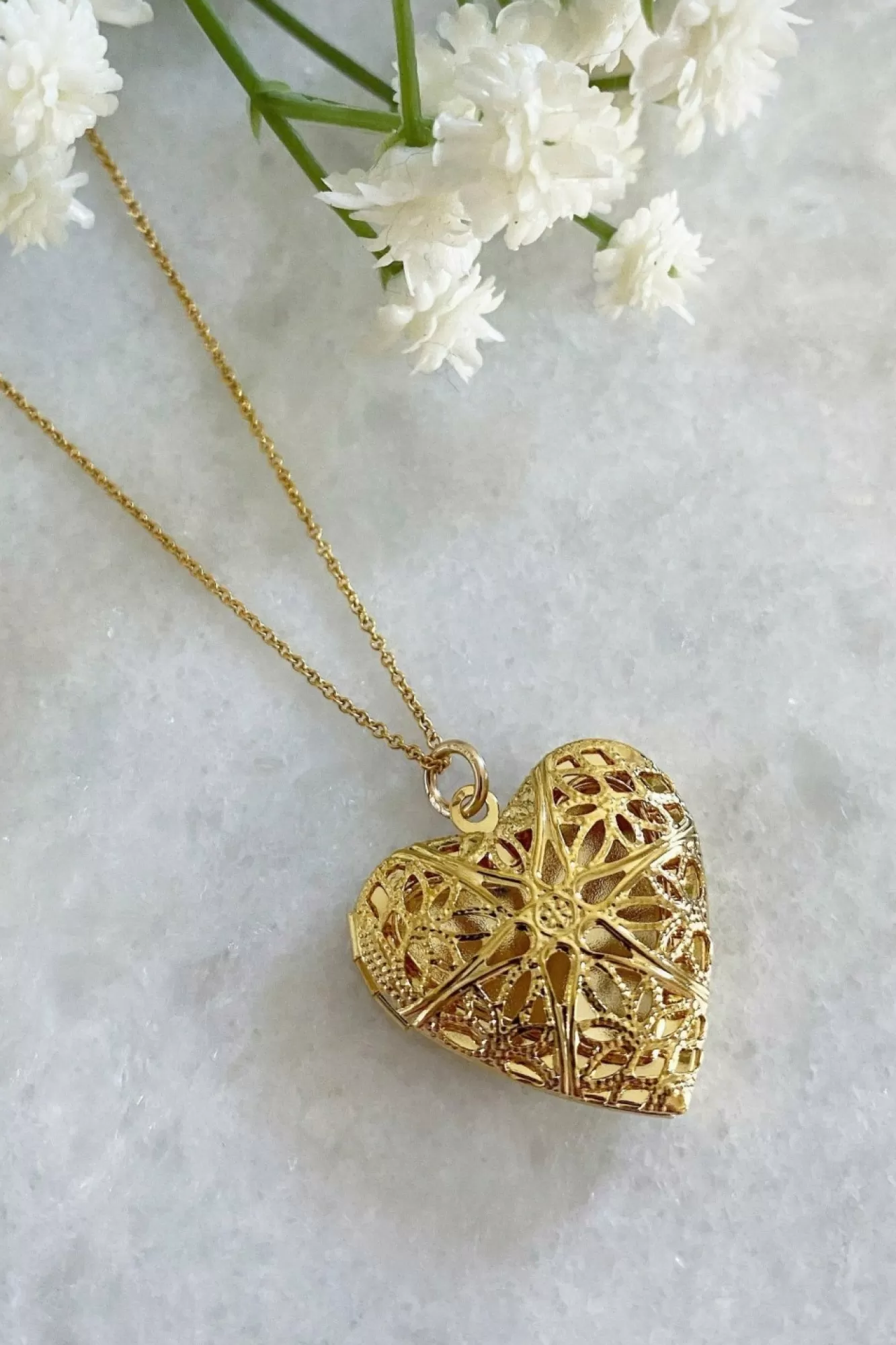Jewellery^Wisteria London Florence Filigree Heart Locket Gold