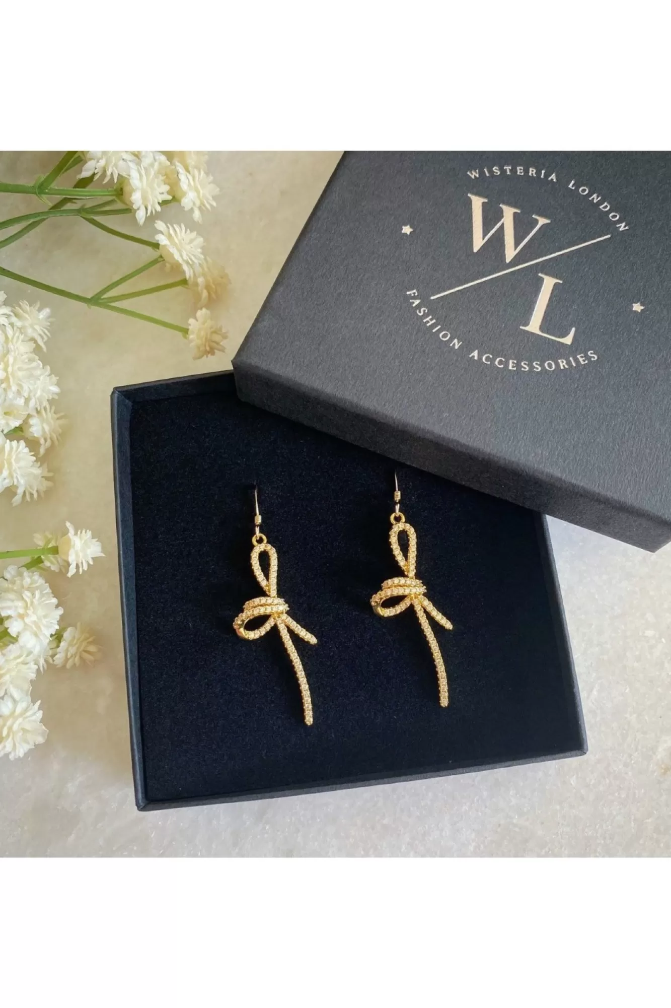 Jewellery^Wisteria London Mirabelle Cz Bow Earrings Gold
