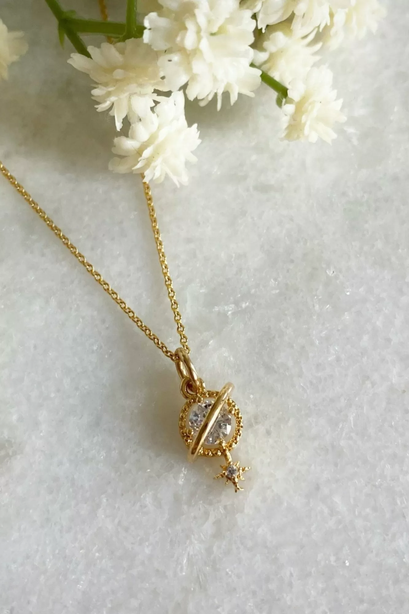 Jewellery^Wisteria London Orion Clear Planet And Star Necklace Gold