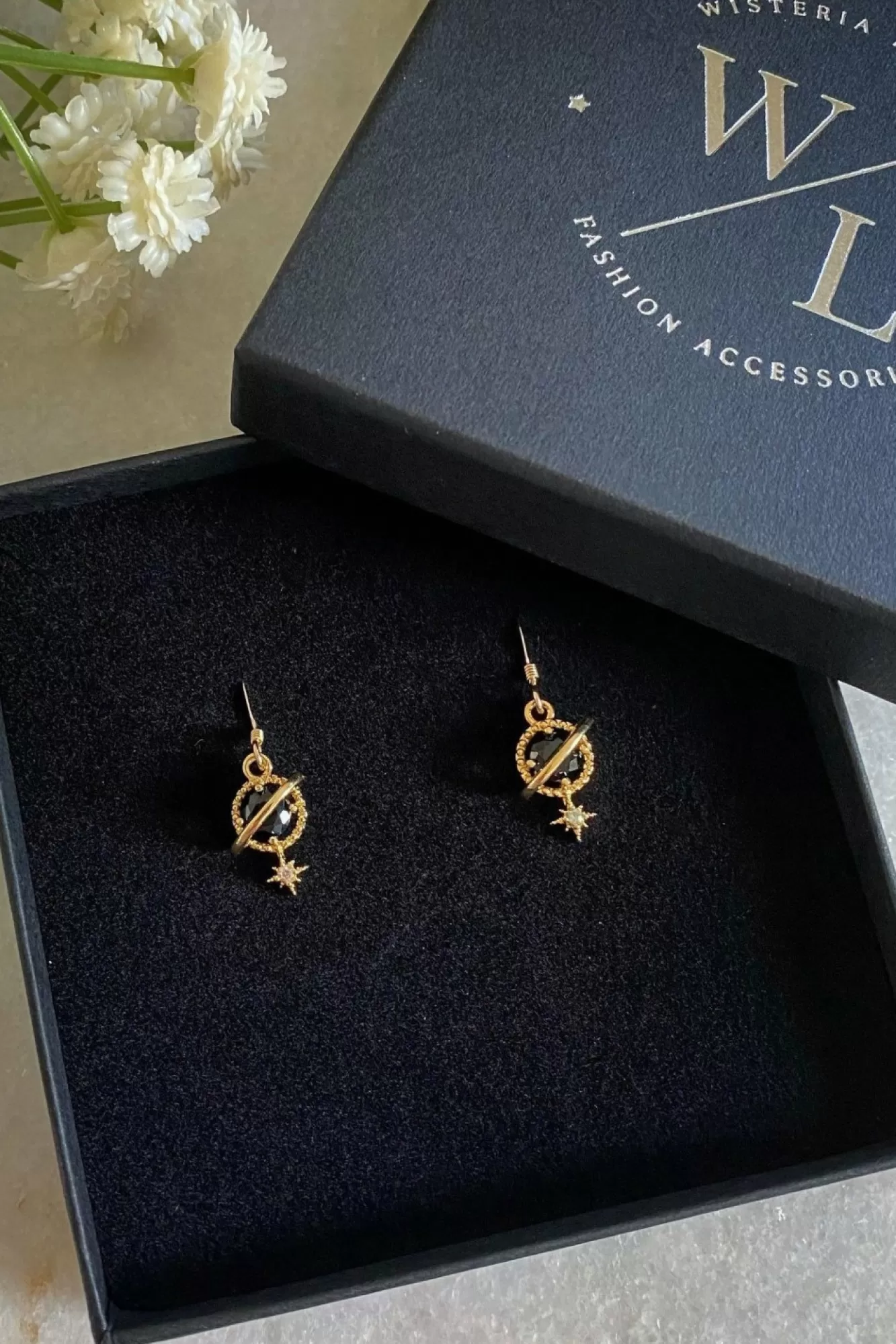 Jewellery^Wisteria London Orion Planet And Star Earrings Gold