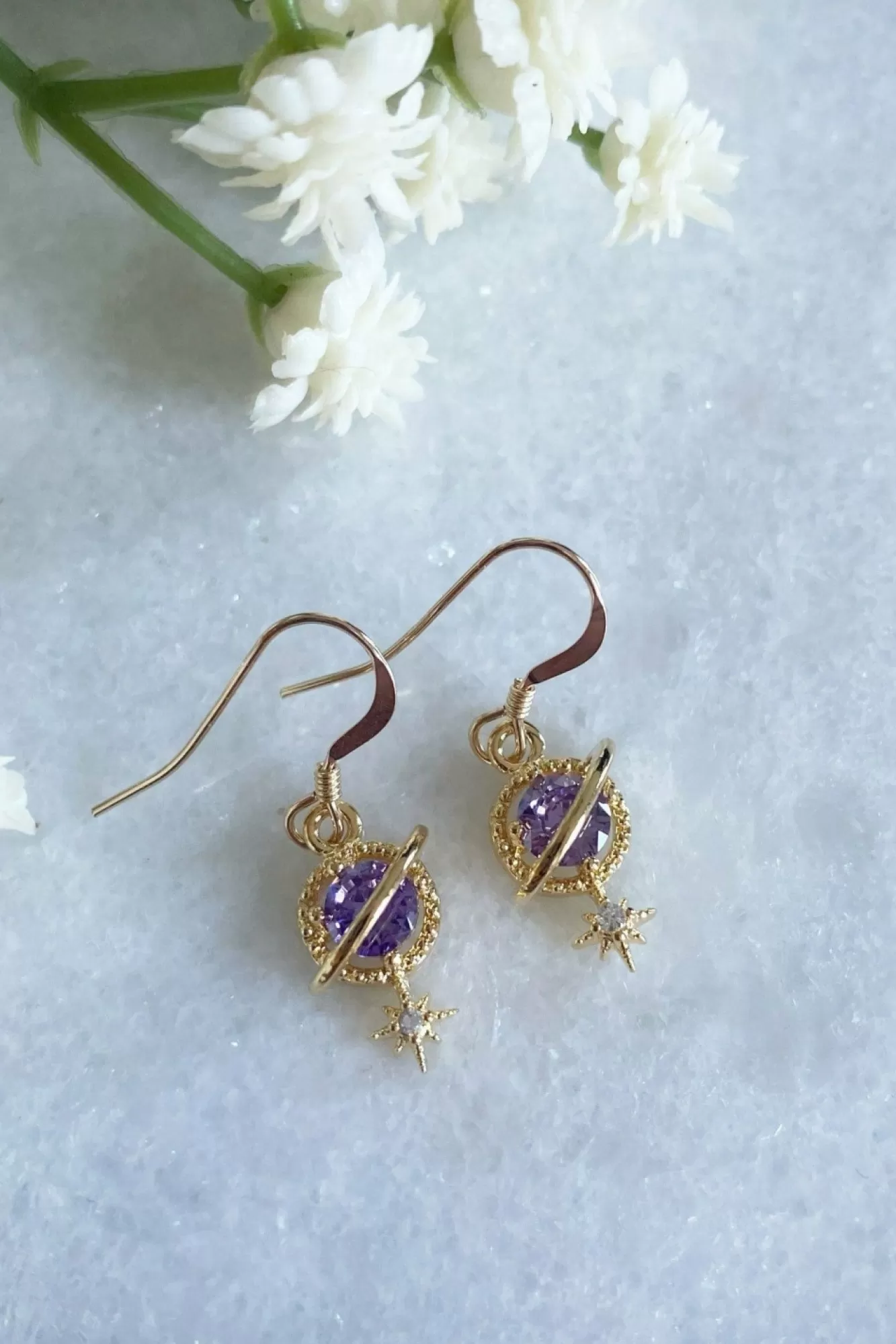 Jewellery^Wisteria London Orion Planet And Star Earrings Purple