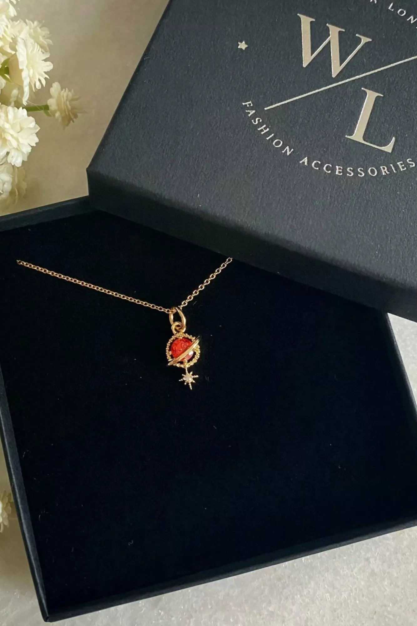Jewellery^Wisteria London Orion Planet And Star Necklace Red