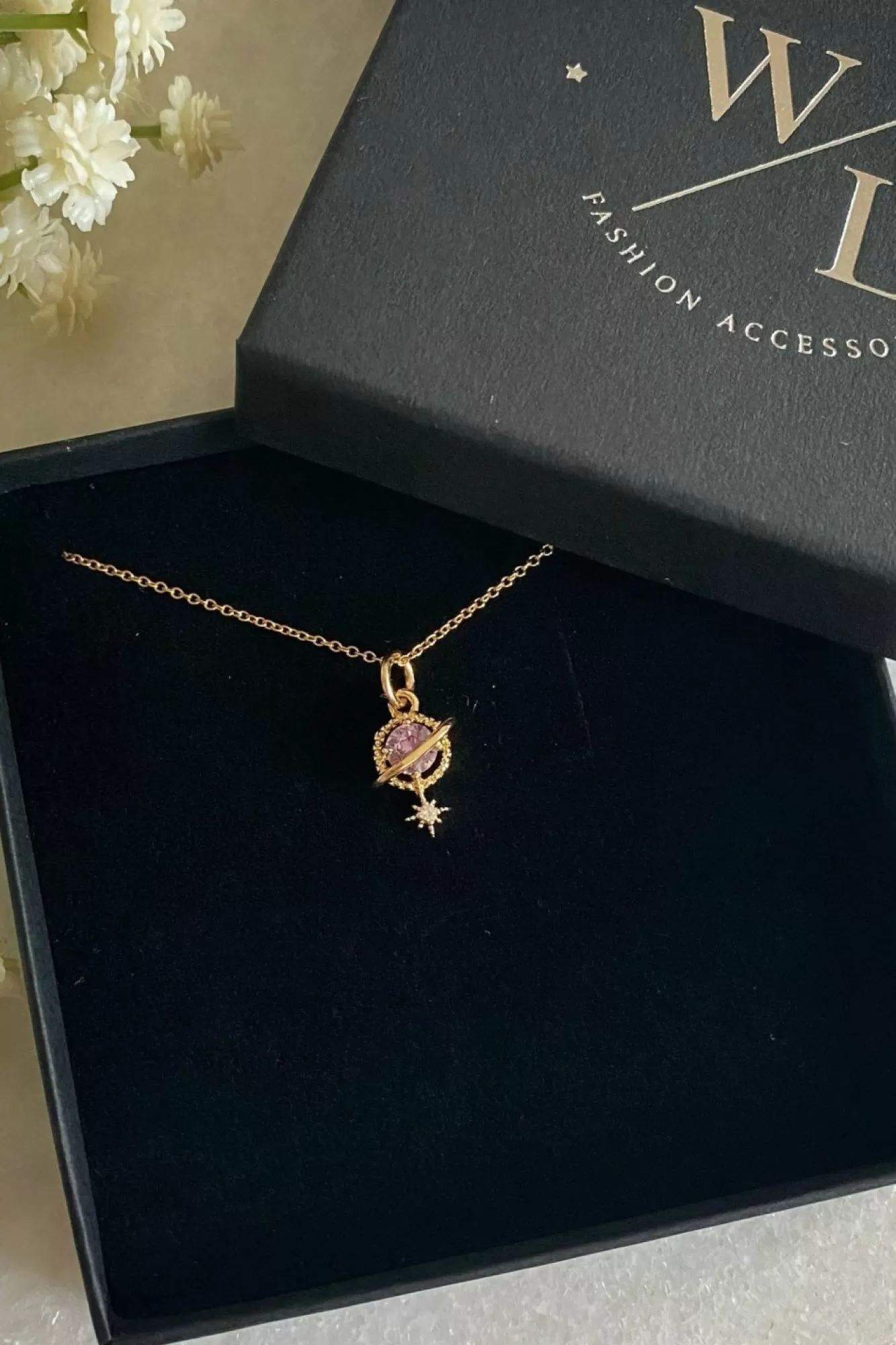 Jewellery^Wisteria London Orion Planet And Star Necklace Purple