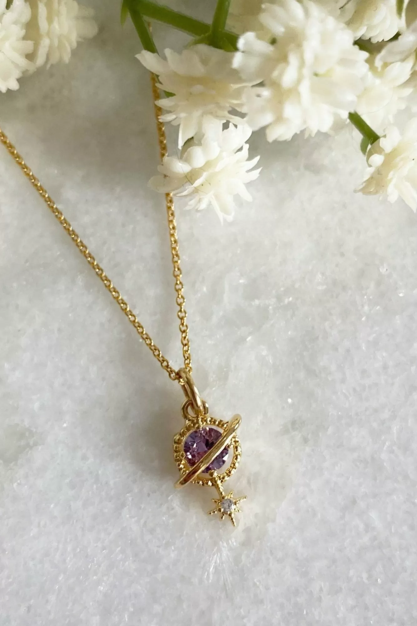 Jewellery^Wisteria London Orion Planet And Star Necklace Purple