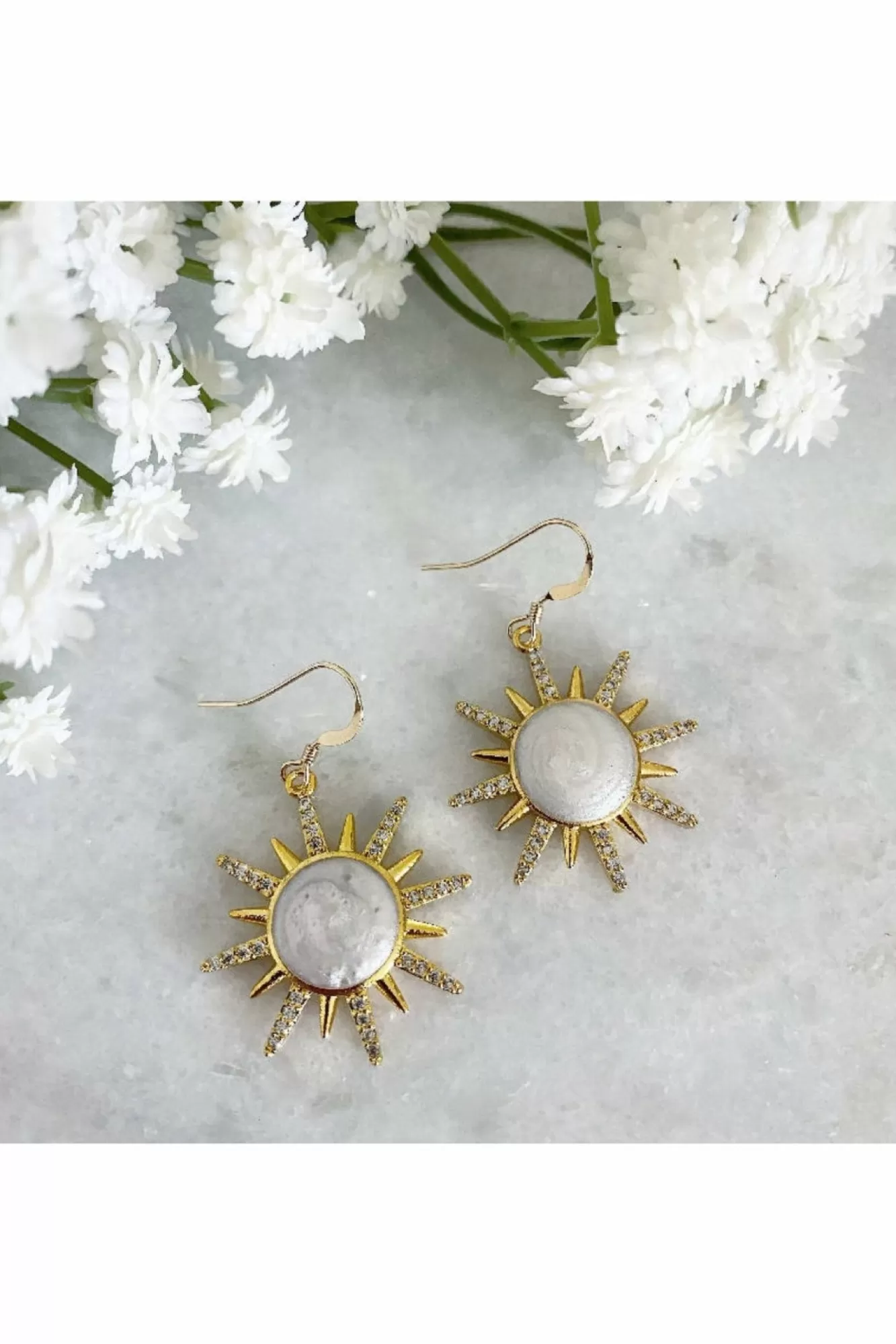 Jewellery^Wisteria London Soleil Sunburst Earrings White