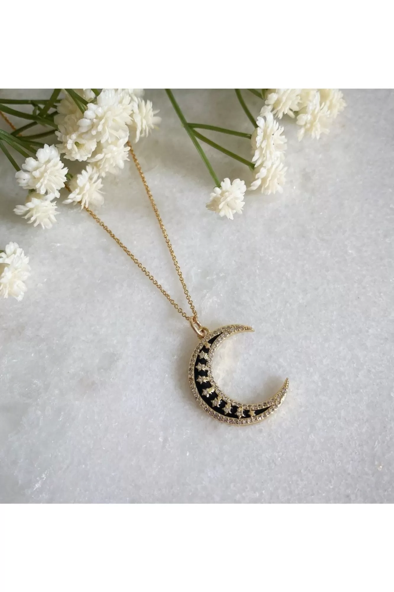 Jewellery^Wisteria London Twilight Moon Cz Necklace Black