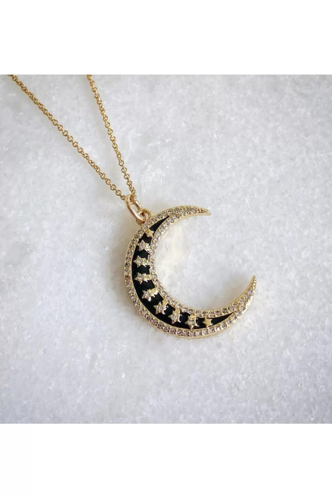 Jewellery^Wisteria London Twilight Moon Cz Necklace Black