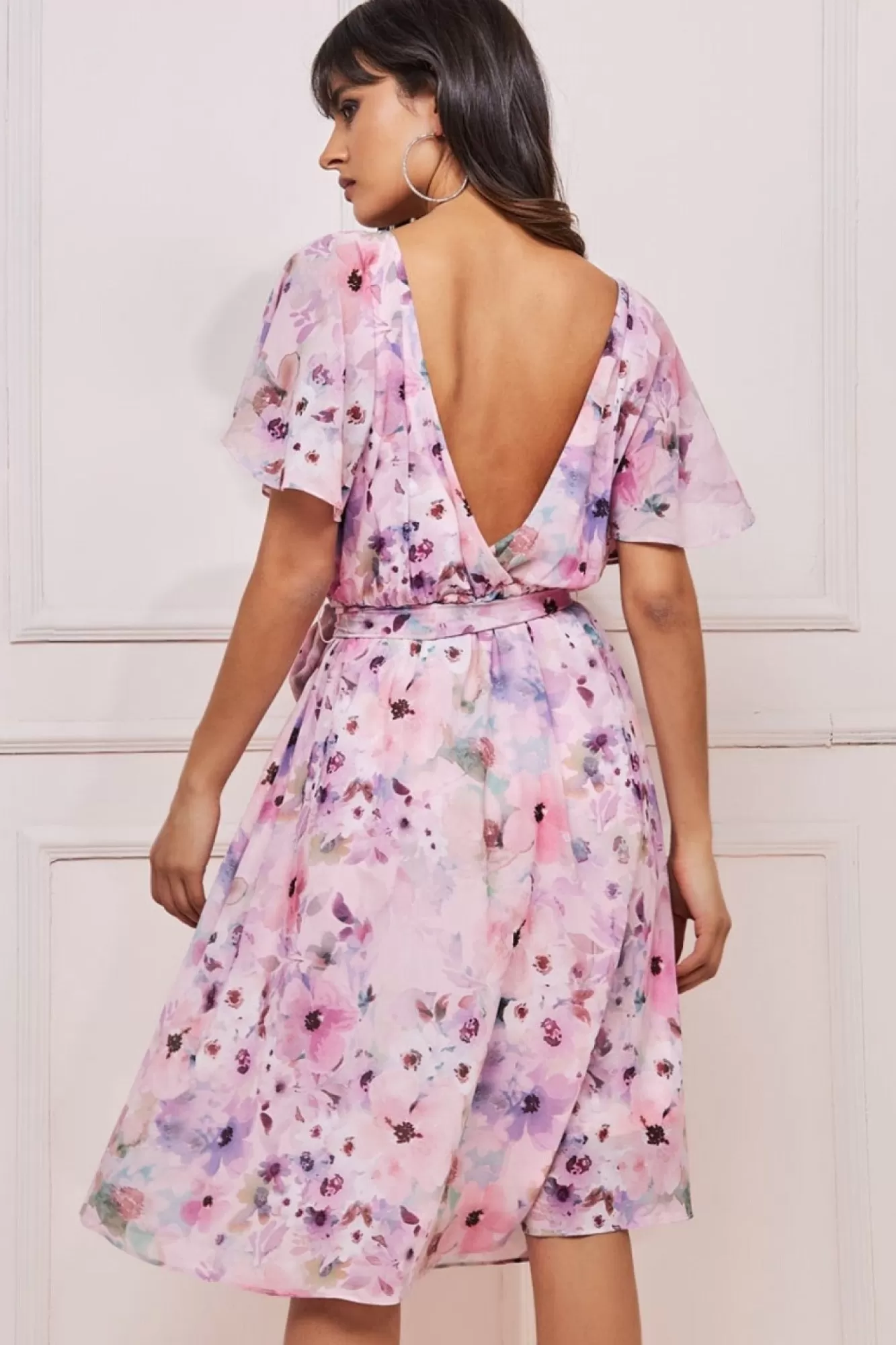 Midi Dresses^* Wrap Back Flutter Sleeve Midi Pink